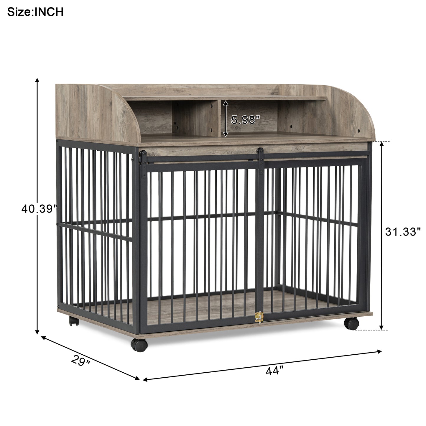 Melysen 44'' Heavy Duty Large Dog Crate Furniture for Large Medium Dog with Lockable Wheels, Wooden Dog Crate Dog Kennel, End Table Crate with Double layer storage, Gray