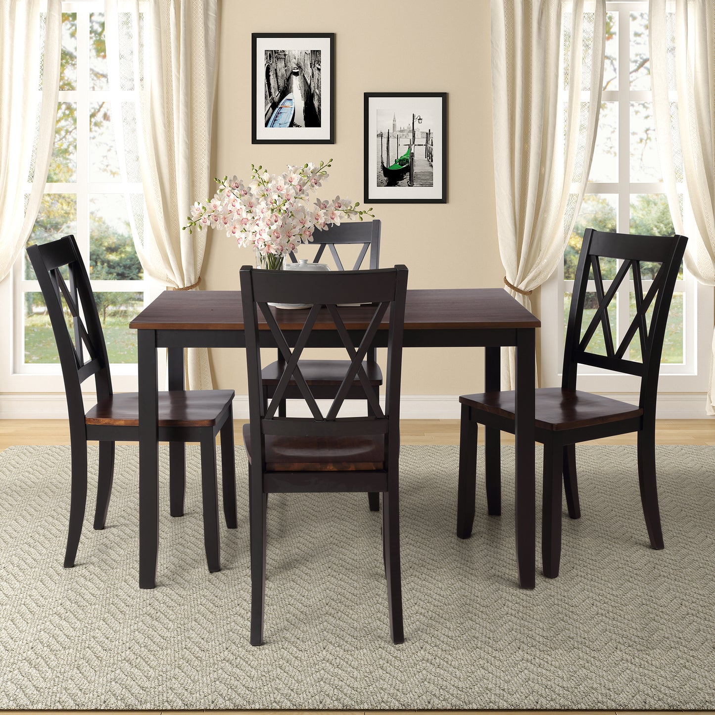 Melysen 5-Piece Dining Table Set Home Kitchen Table and Chairs Wood Dining Set