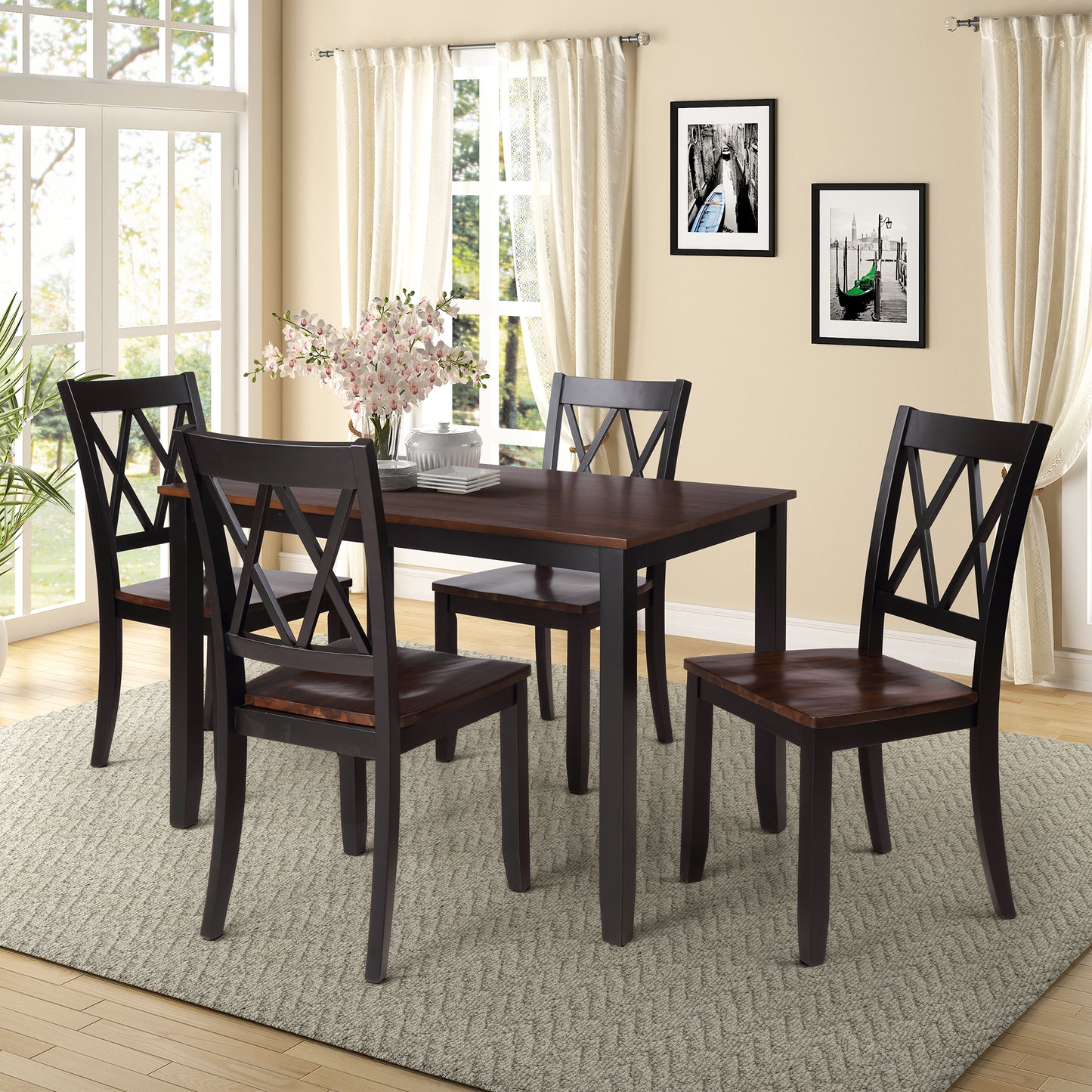 Melysen 5-Piece Dining Table Set Home Kitchen Table and Chairs Wood Dining Set