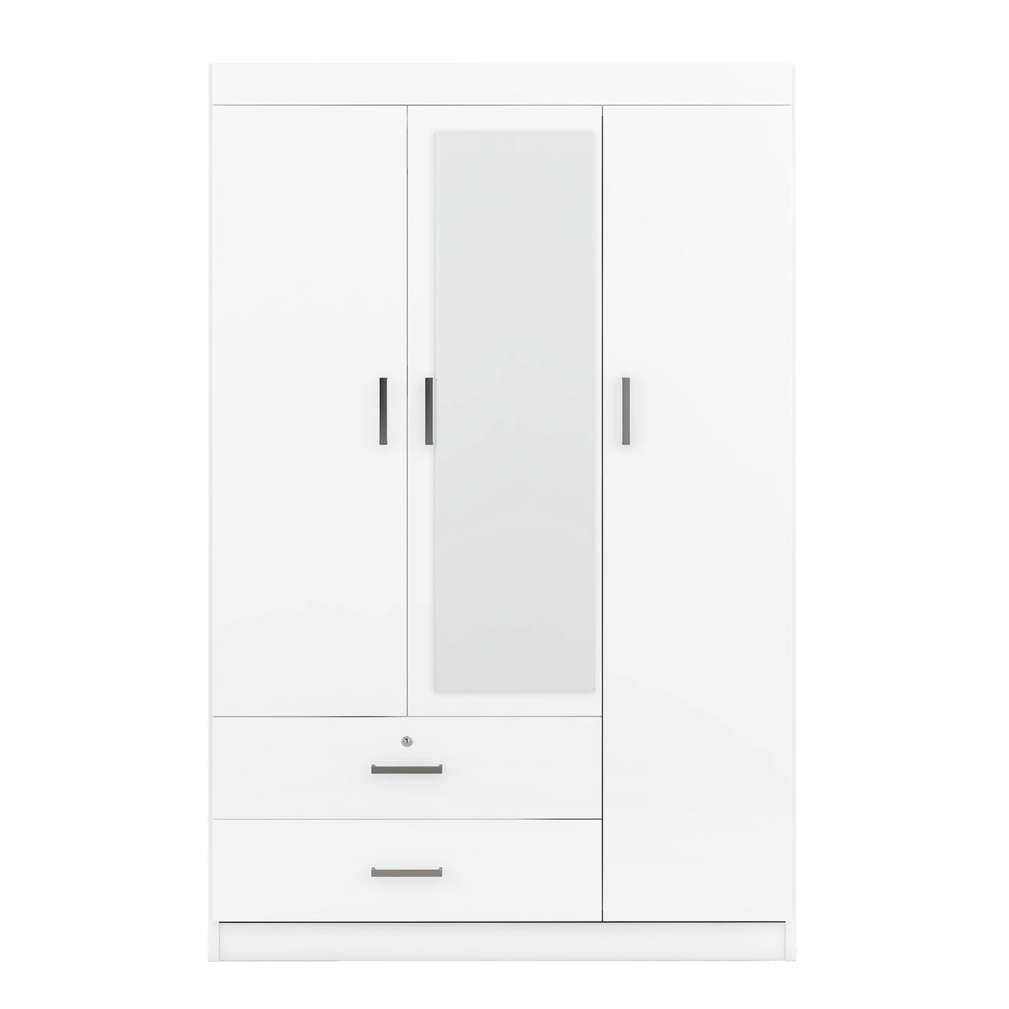 Melysen 3-Door Mirror Wardrobe with shelves, White