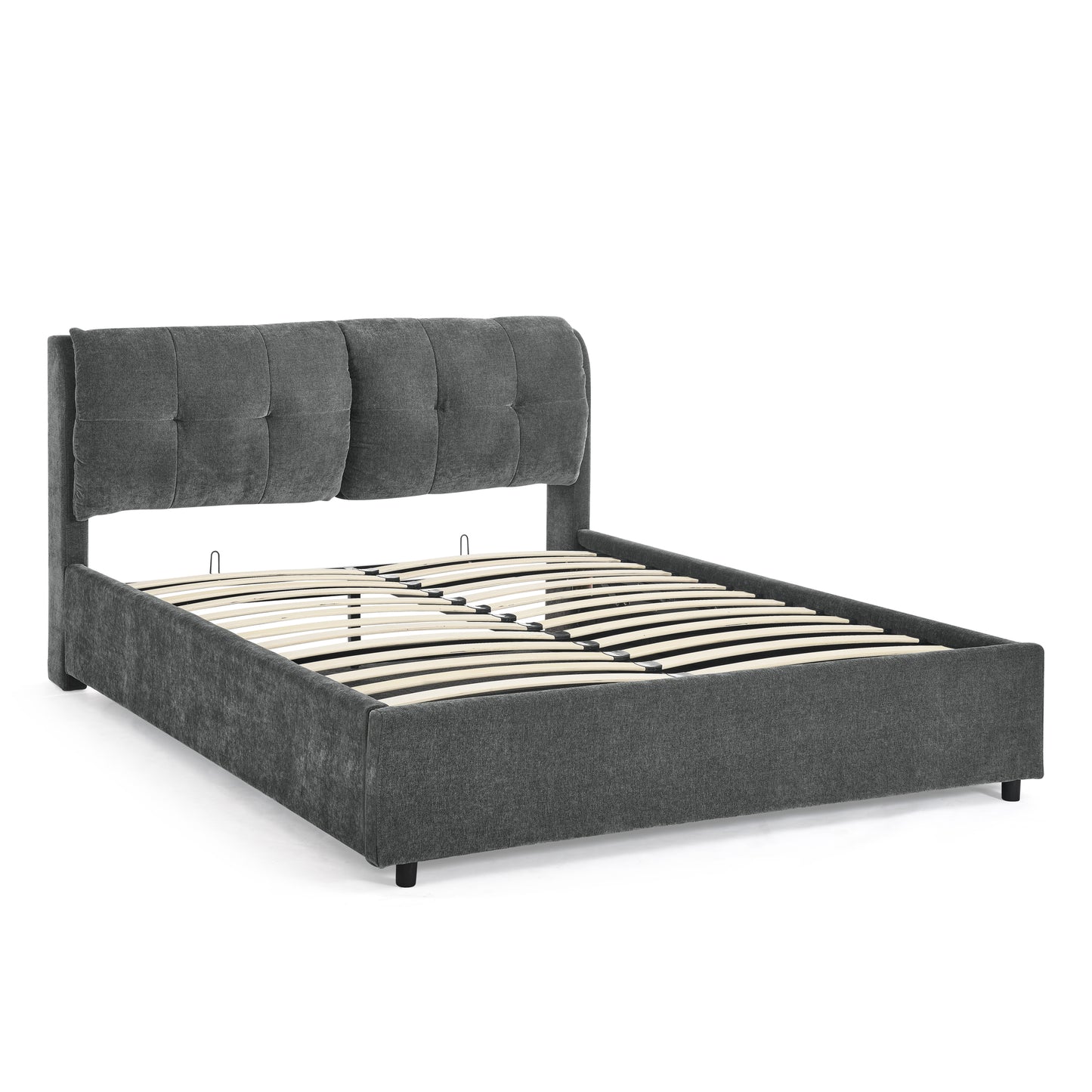 Melysen Queen Size Storage Upholstered Hydraulic Platform Bed with Integrated Headboard, Chenille Fabric