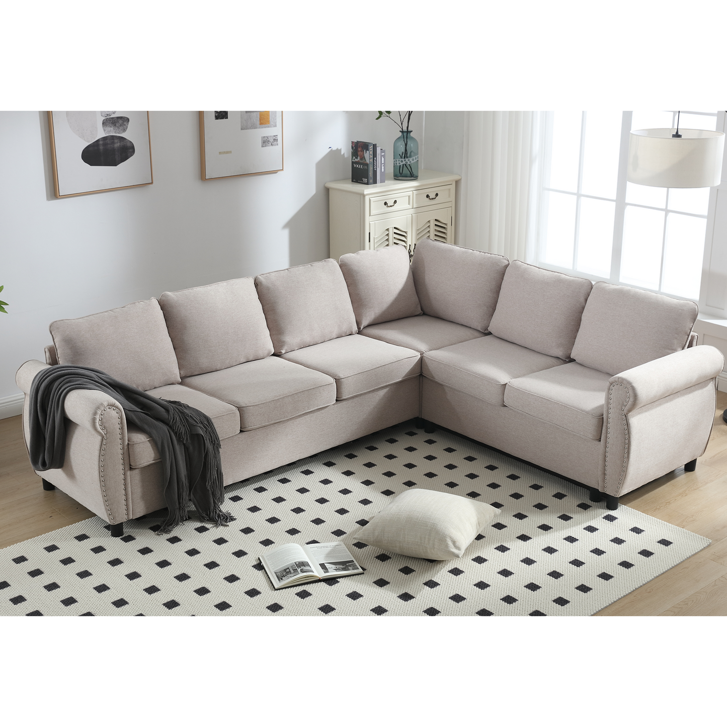 Melysen Sleeper Sofa,2 in 1 Pull Out Couch Bed,6 seater sofa bed,L Shaped Sleeper Sectional Sofa Couch,Riveted sofa,104" Large combined sofa Bed in living room