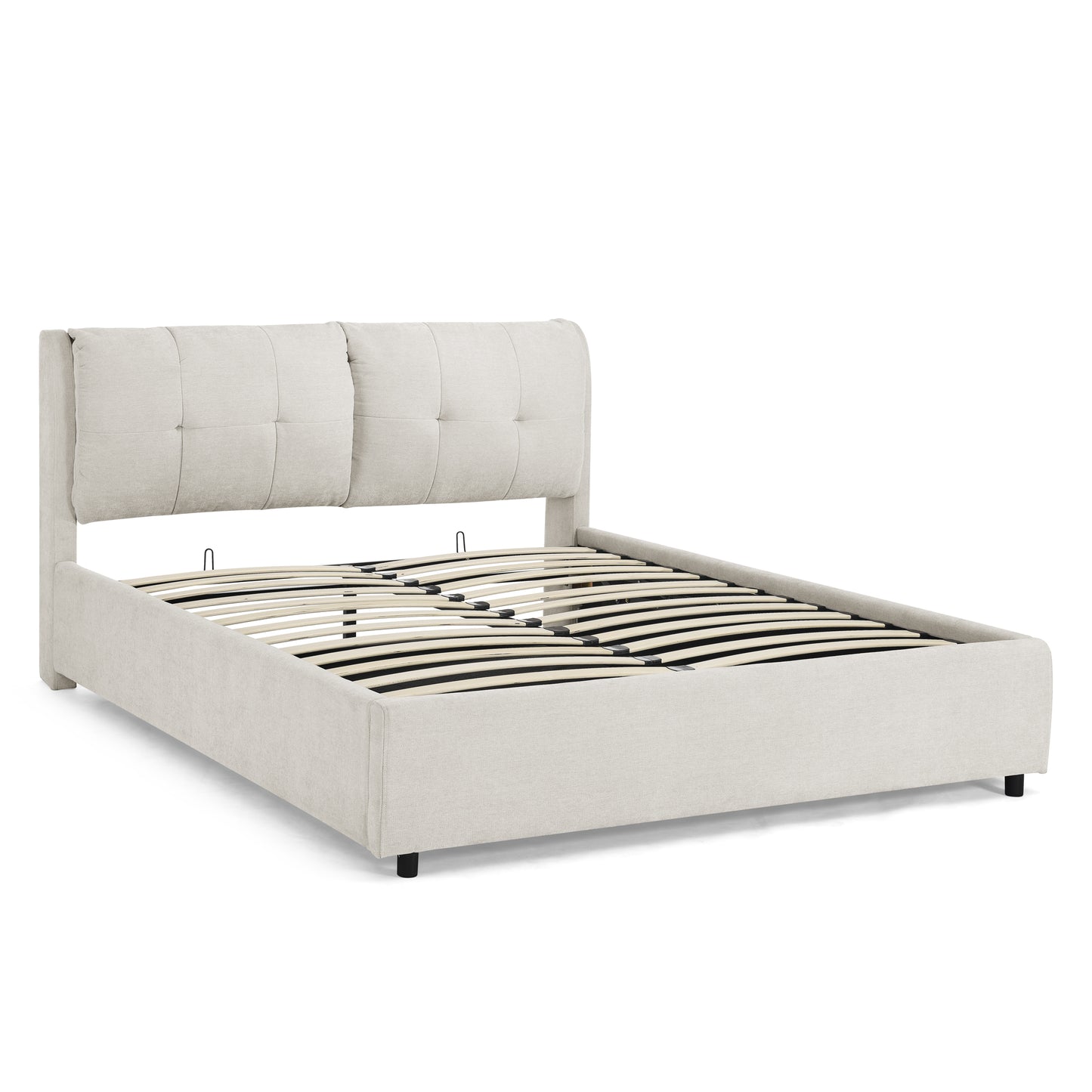 Melysen Queen Size Storage Upholstered Hydraulic Platform Bed with Integrated Headboard, Chenille Fabric