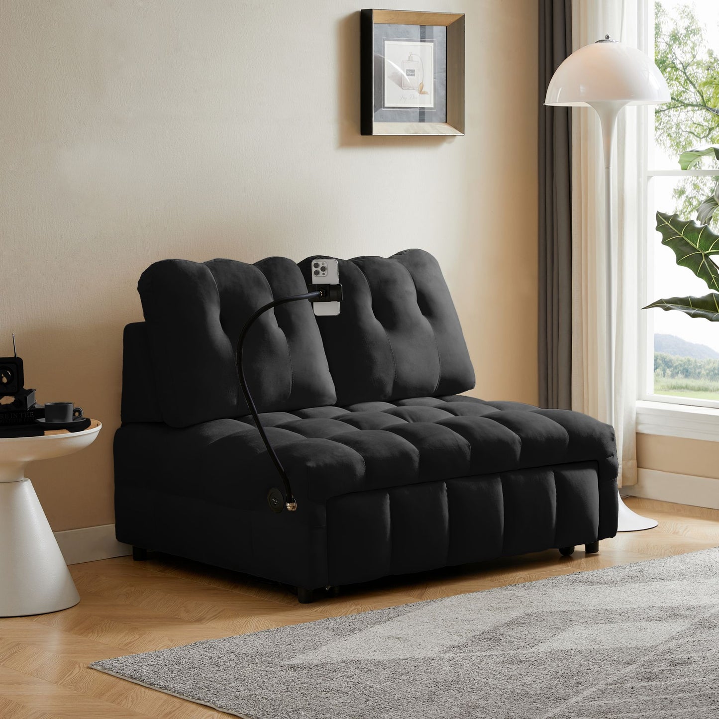 Melysen Modern sofa velvet pull-out bed,Independently removable backrest£¬have USB port and swivel phone stand