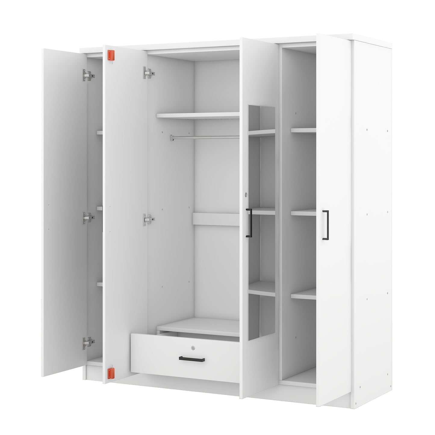 Melysen 4-Door Mirror Wardrobe with shelves, White