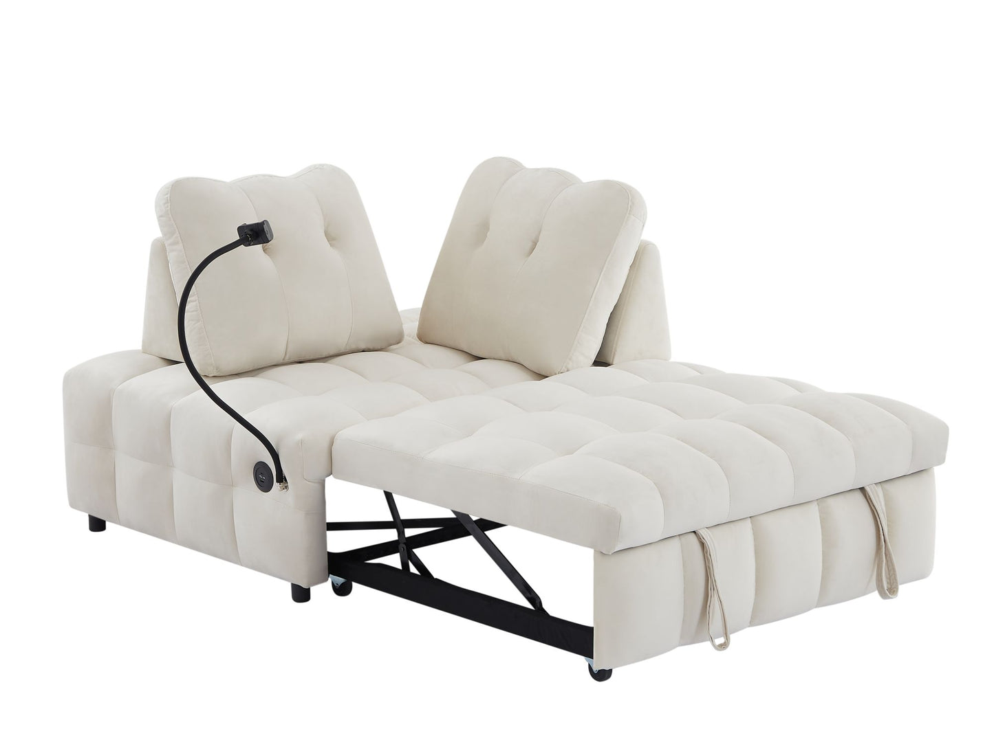 Melysen Modern sofa velvet pull-out bed,Independently removable backrest£¬have USB port and swivel phone stand