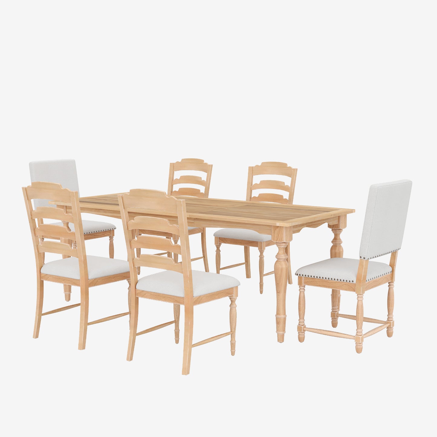 Melysen Vintage Traditional 7-Piece 82.7inch Extendable Dining Table Set with 23.6inch Removable Leaf, 4 Serrated Back Chairs and 2 Upholstered Back Dining Chairs for 6