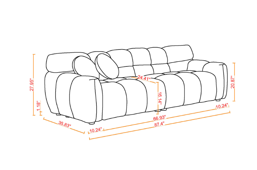 Melysen 87.4 length ,35.83" deepth ,human body structure for USA people, marshmallow sofa,boucle sofa ,3 seater