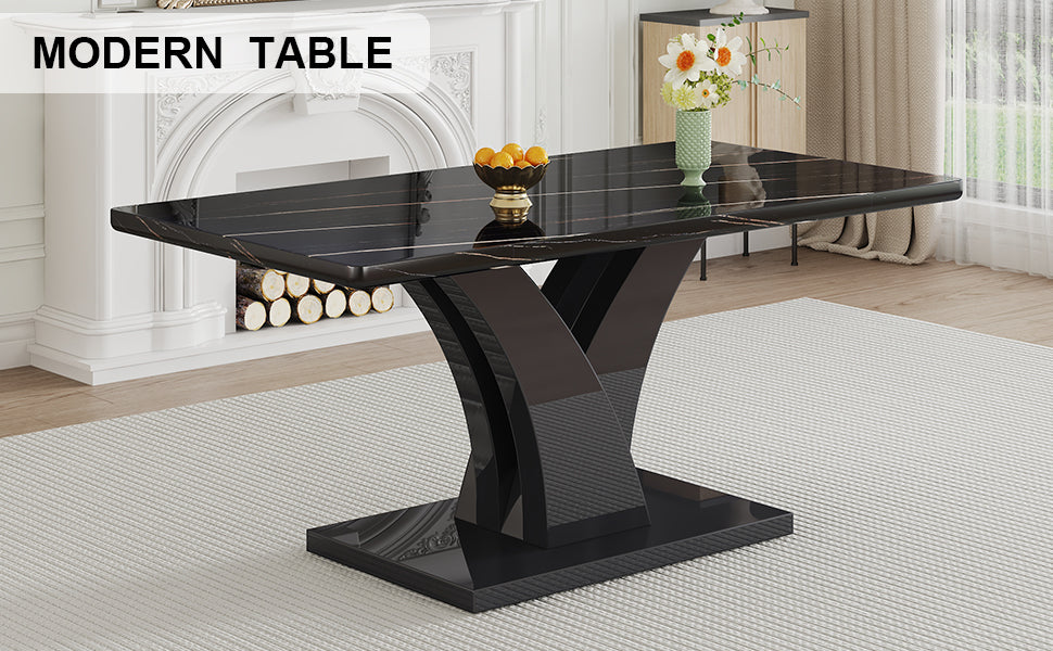 Melysen Modern Dining Table, Black Desktop and Black Mdf Leg Dining Table Are The Perfect Choice For Dinner, Conference, Home and office Decoration