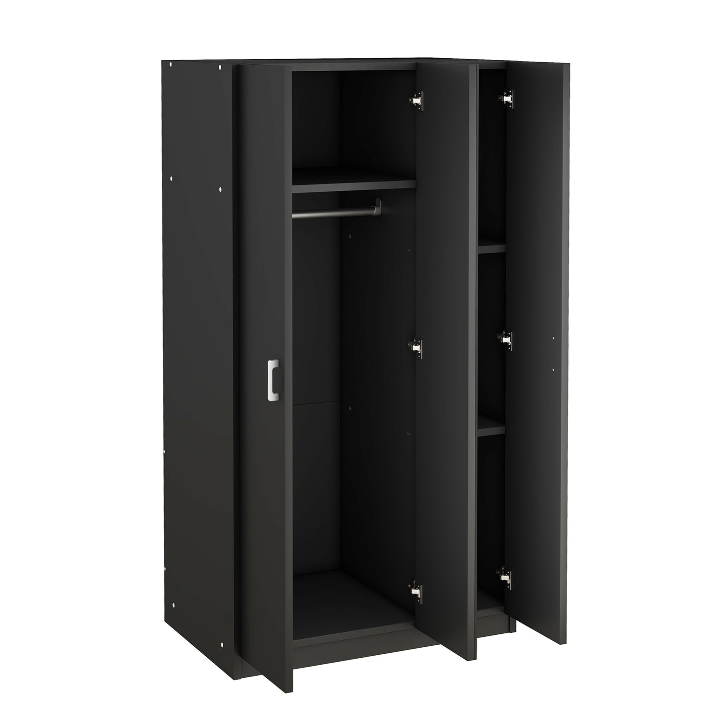 Melysen 3 Door Wardrobe with Mirror, Armoire with Hanging Rod and 3 Fixed Shelves