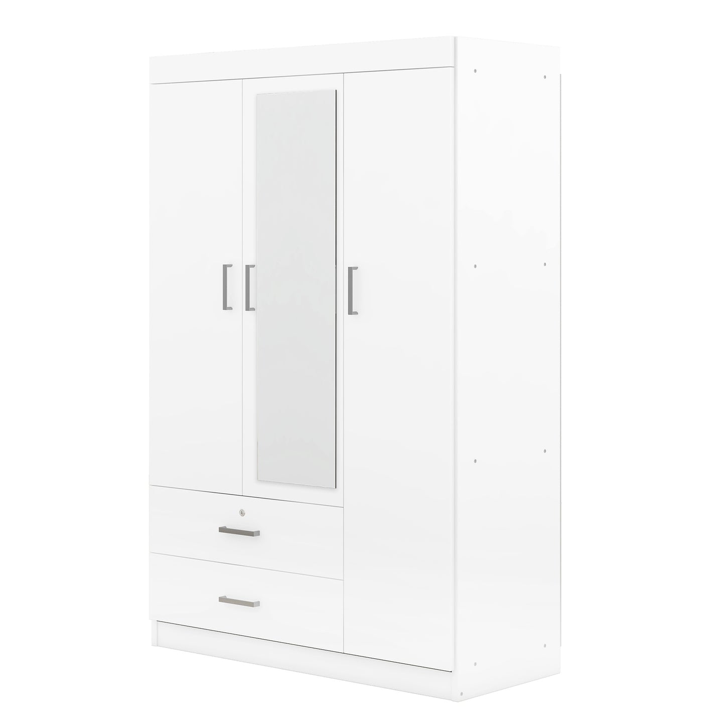 Melysen 3-Door Mirror Wardrobe with shelves, White