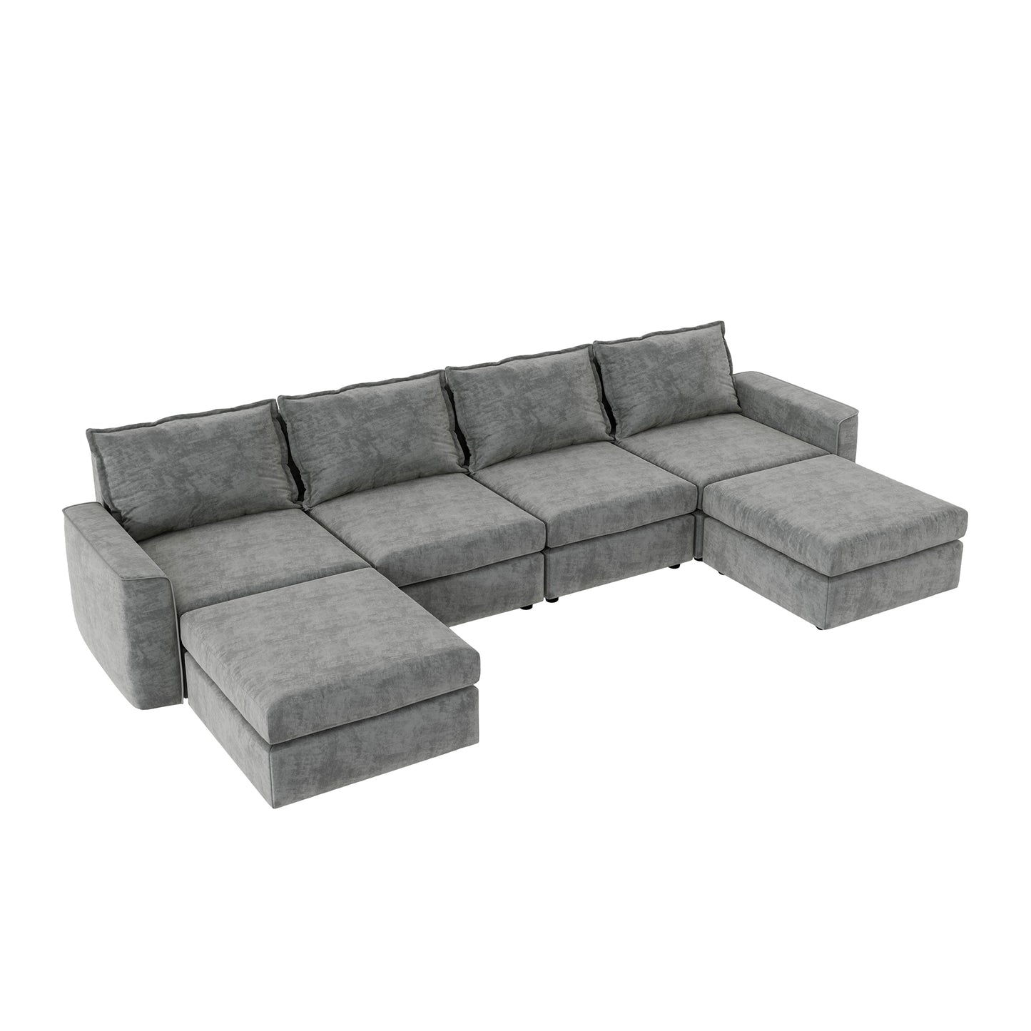 Melysen 115*58" Chenille Modular Sectional Sofa,U Shaped Reversible Couch,Free Combination,6 Seat Sleeper Sofa Bed with Ottoman,Convertible Oversized Indoor Furniture for Living Room,Gray