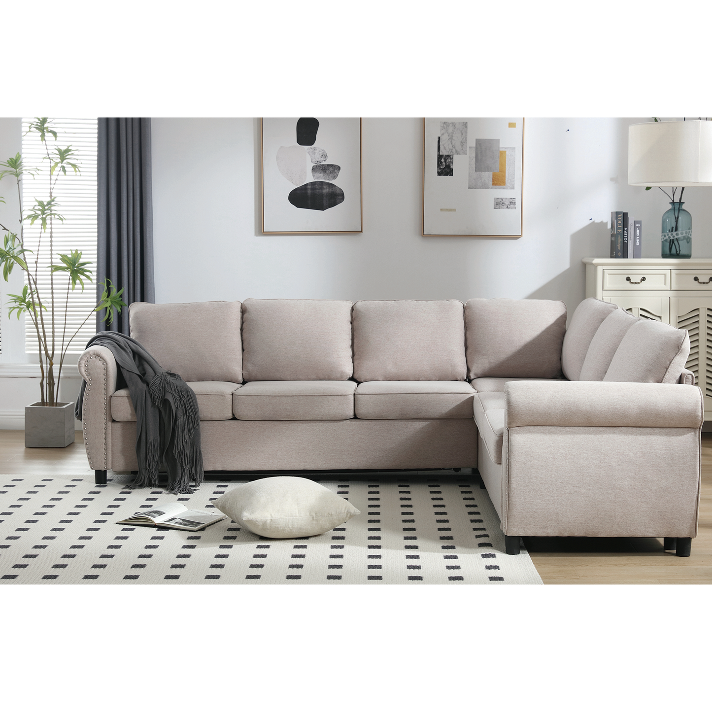 Melysen Sleeper Sofa,2 in 1 Pull Out Couch Bed,6 seater sofa bed,L Shaped Sleeper Sectional Sofa Couch,Riveted sofa,104" Large combined sofa Bed in living room