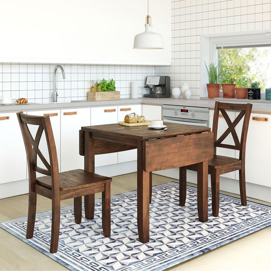 Melysen 3-Piece Wood Drop Leaf Breakfast Nook Dining Table Set with 2 X-back Chairs for Small Places