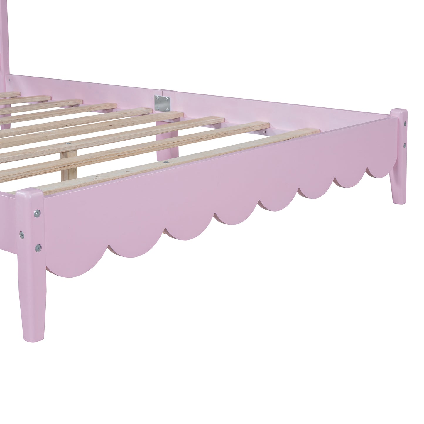 Melysen Full Size Wood Platform Bed Frame, Retro Style  Bed with Rectangular Headboard,No Need Box Spring