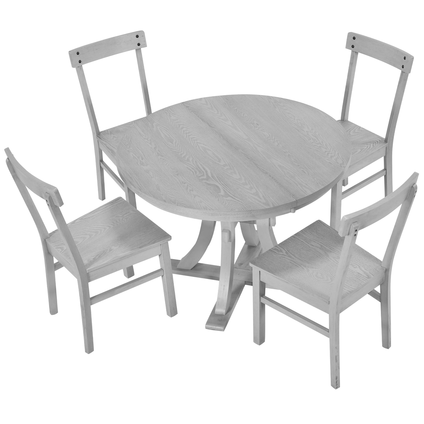 Melysen 5-Piece Rustic Round Pedestal Extendable Dining Table Set