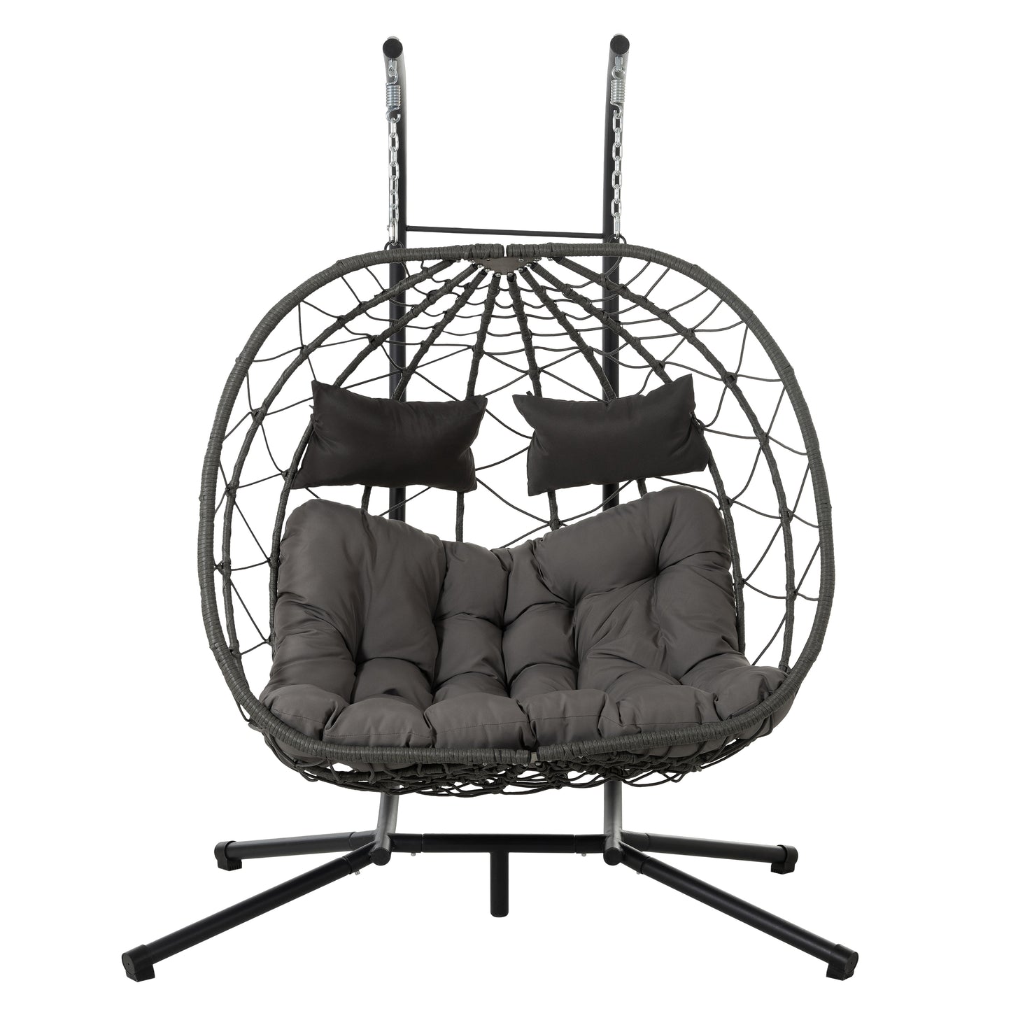 Melysen 2 Persons Egg Chair with Stand Indoor Outdoor Swing Chair Patio Wicker Hanging Egg Chair Hanging Basket Chair with Stand for Bedroom Living Room Balcony,Dark Gray