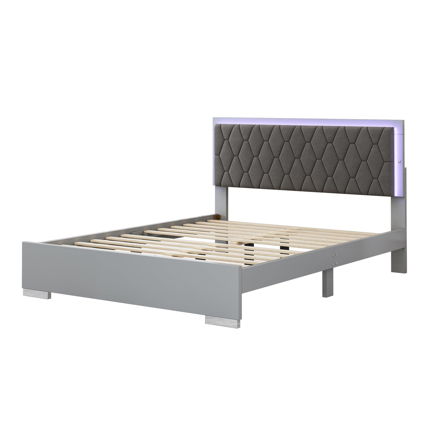 Melysen Queen Size Upholstered Bed with LED Light,Modern Platform Bed with with Velvet Headboard