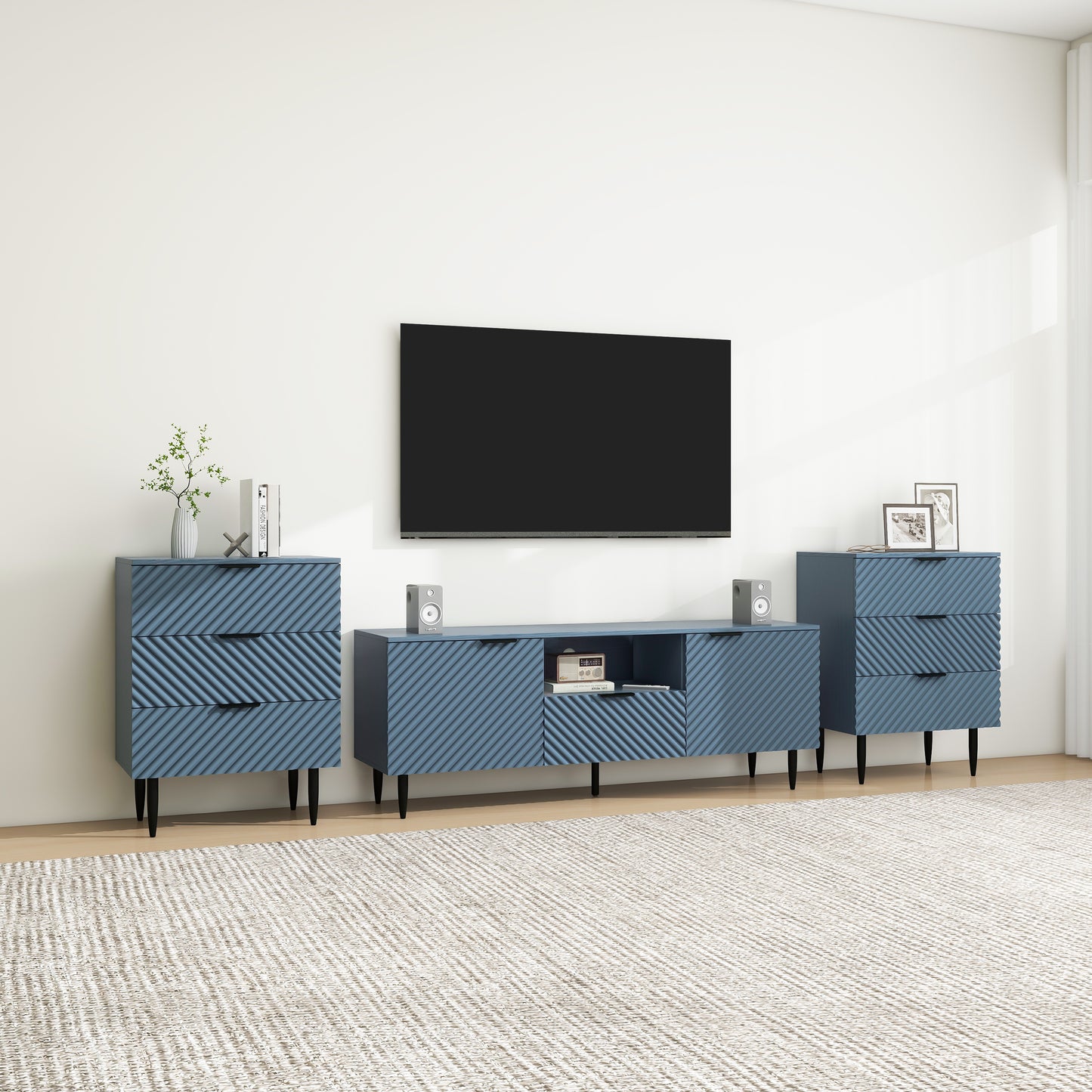 Melysen TV Stand with Solid Ion Feet, TV Console Table for Living Room, Bedroom