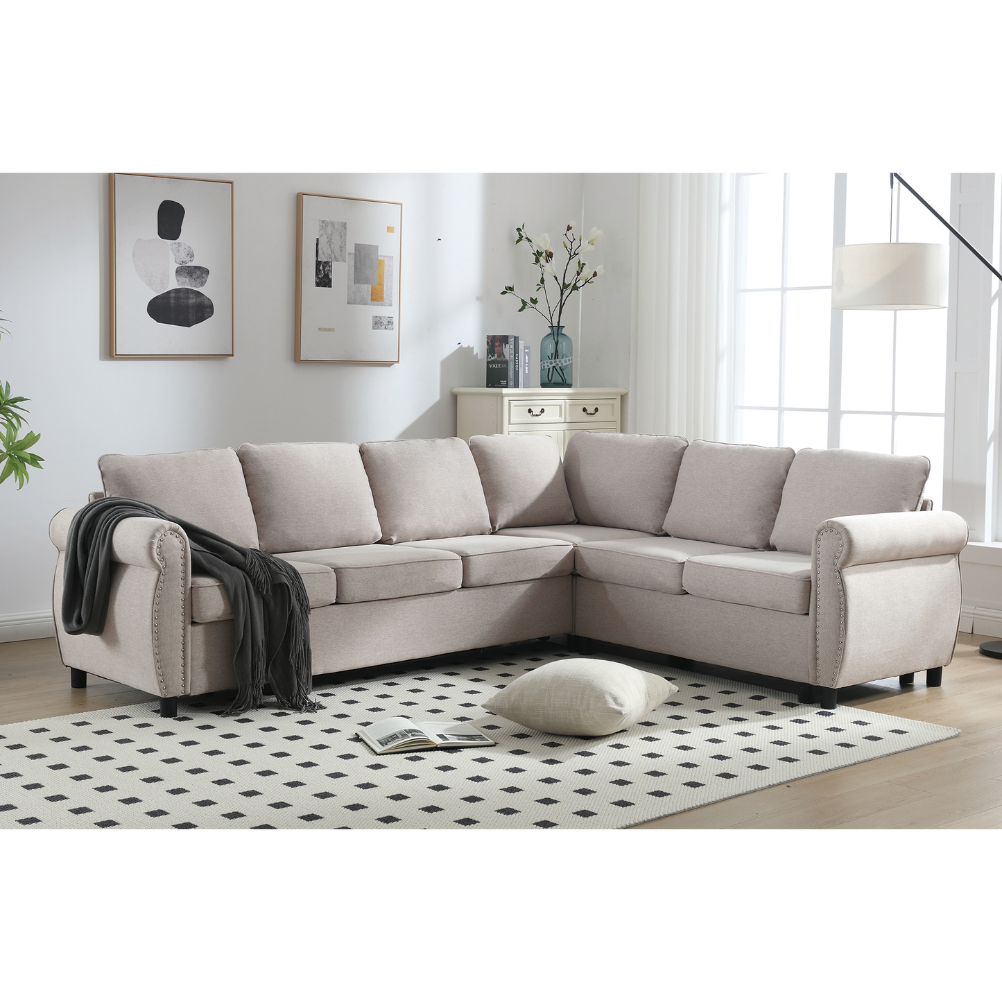 Melysen Sleeper Sofa,2 in 1 Pull Out Couch Bed,6 seater sofa bed,L Shaped Sleeper Sectional Sofa Couch,Riveted sofa,104" Large combined sofa Bed in living room