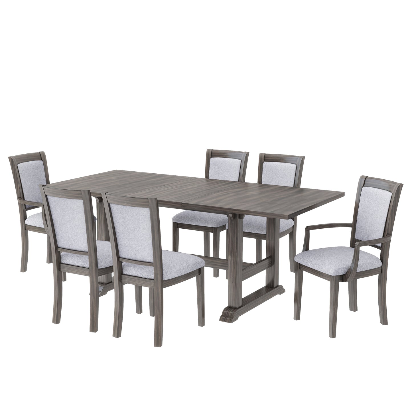 Melysen 7-Piece Updated 76.9inch Extendable Trestle Dining Table Set with Removable Leaf, Kitchen Table Set with Upholstered Side Chair and Arm Chair,Set of 6