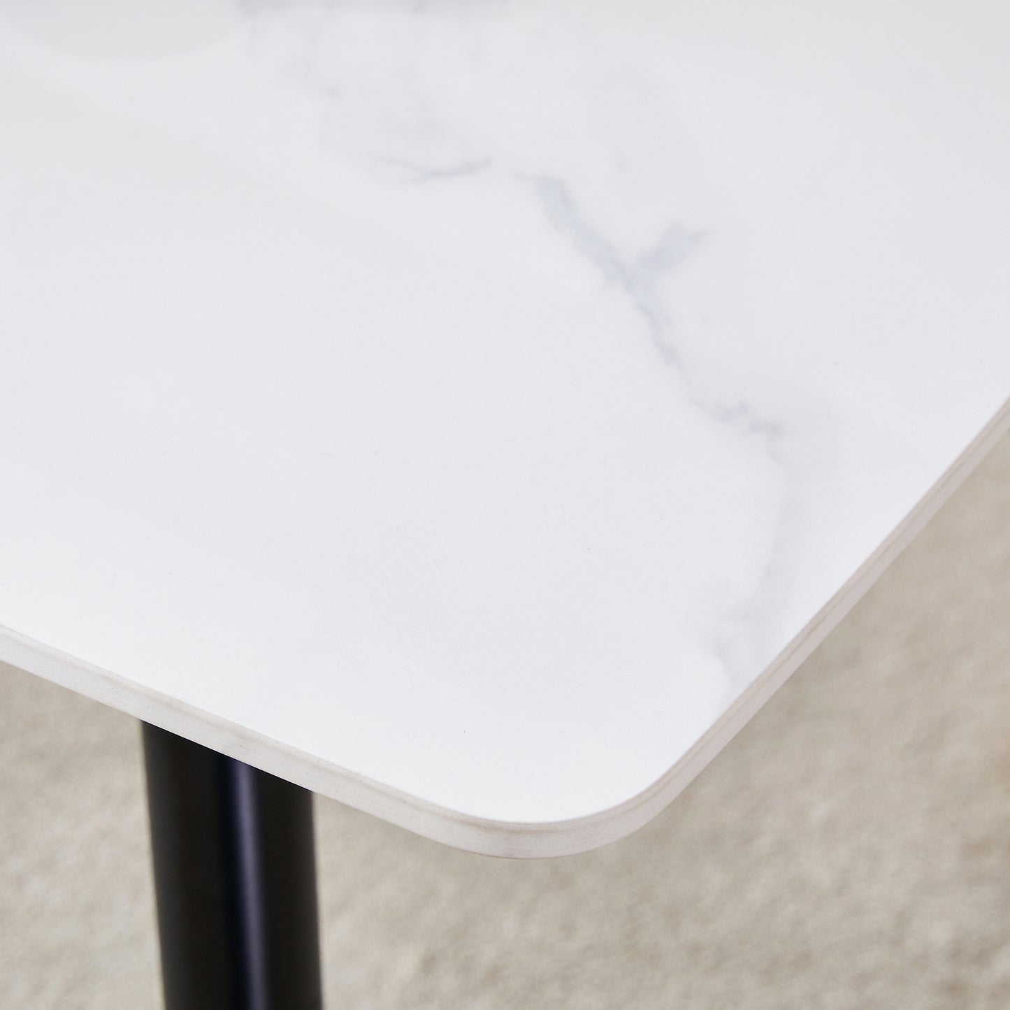 Melysen Modern Minimalist Dining Table. White Imitation Marble Pattern Sintered Stone Desktop with Black Metal Legs