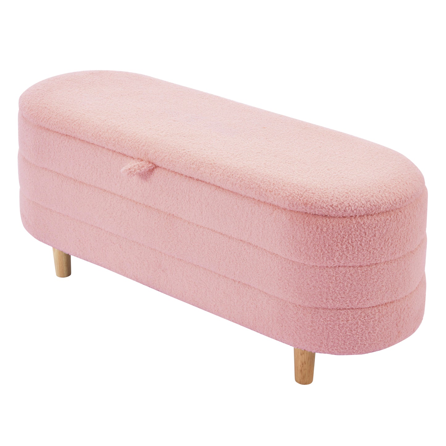 Melysen Elegant Upholstered Sherpa Fabric  Storage Ottoman with Wood Legs, Storage Bench for Bedroom, Living Room