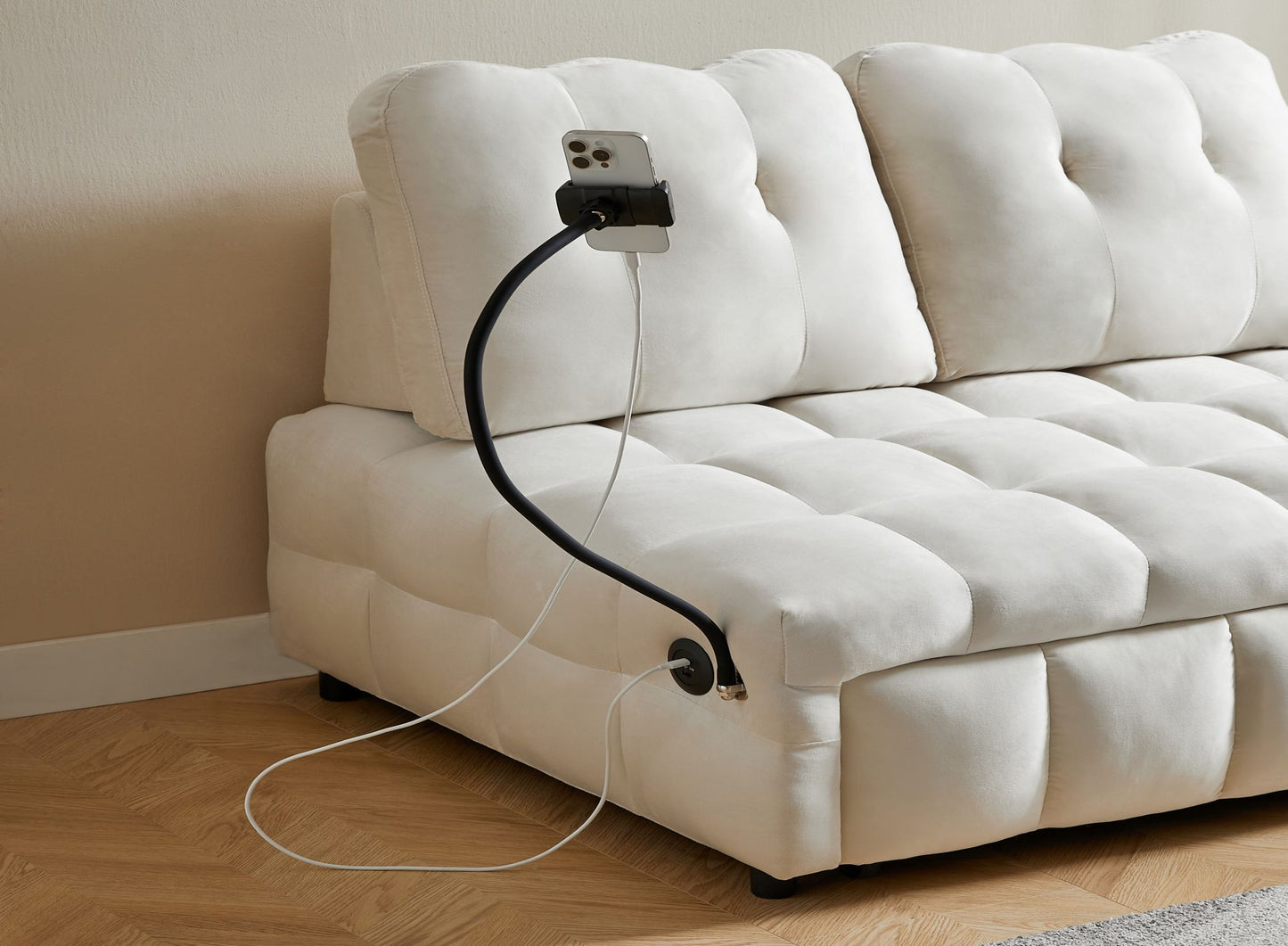 Melysen Modern sofa velvet pull-out bed,Independently removable backrest£¬have USB port and swivel phone stand