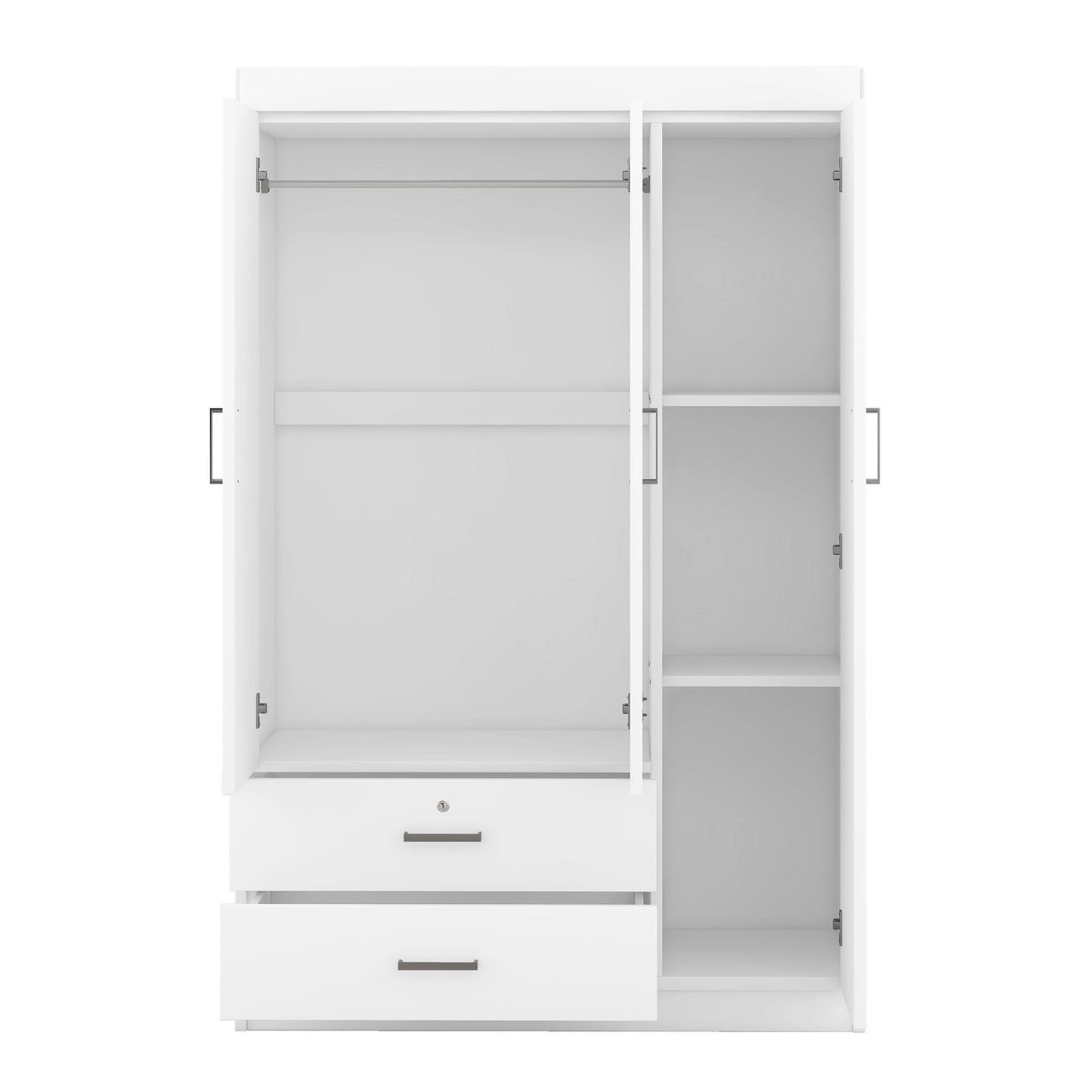 Melysen 3-Door Mirror Wardrobe with shelves, White