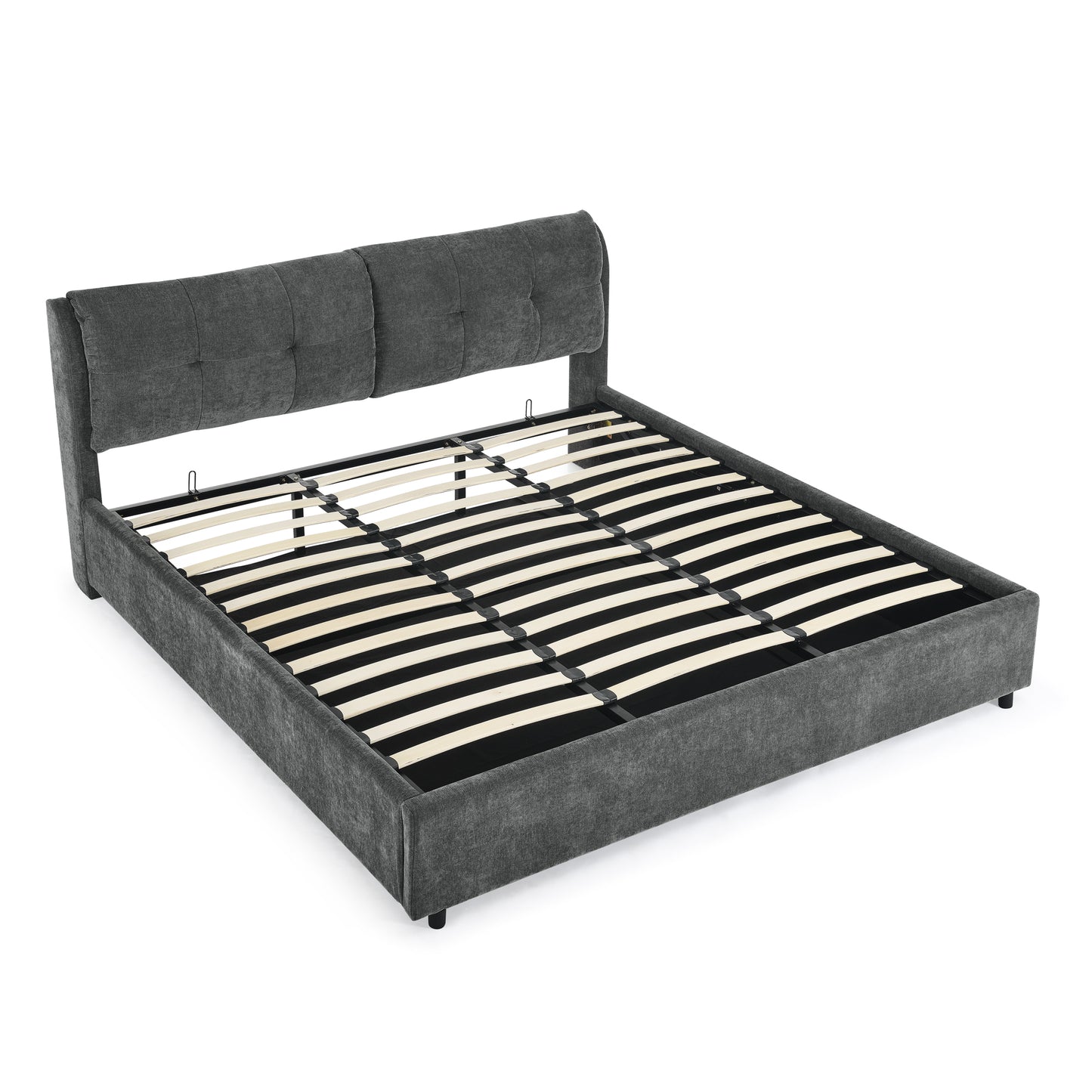 Melysen King Size Storage Upholstered Hydraulic Platform Bed with Integrated Headboard, Chenille Fabric