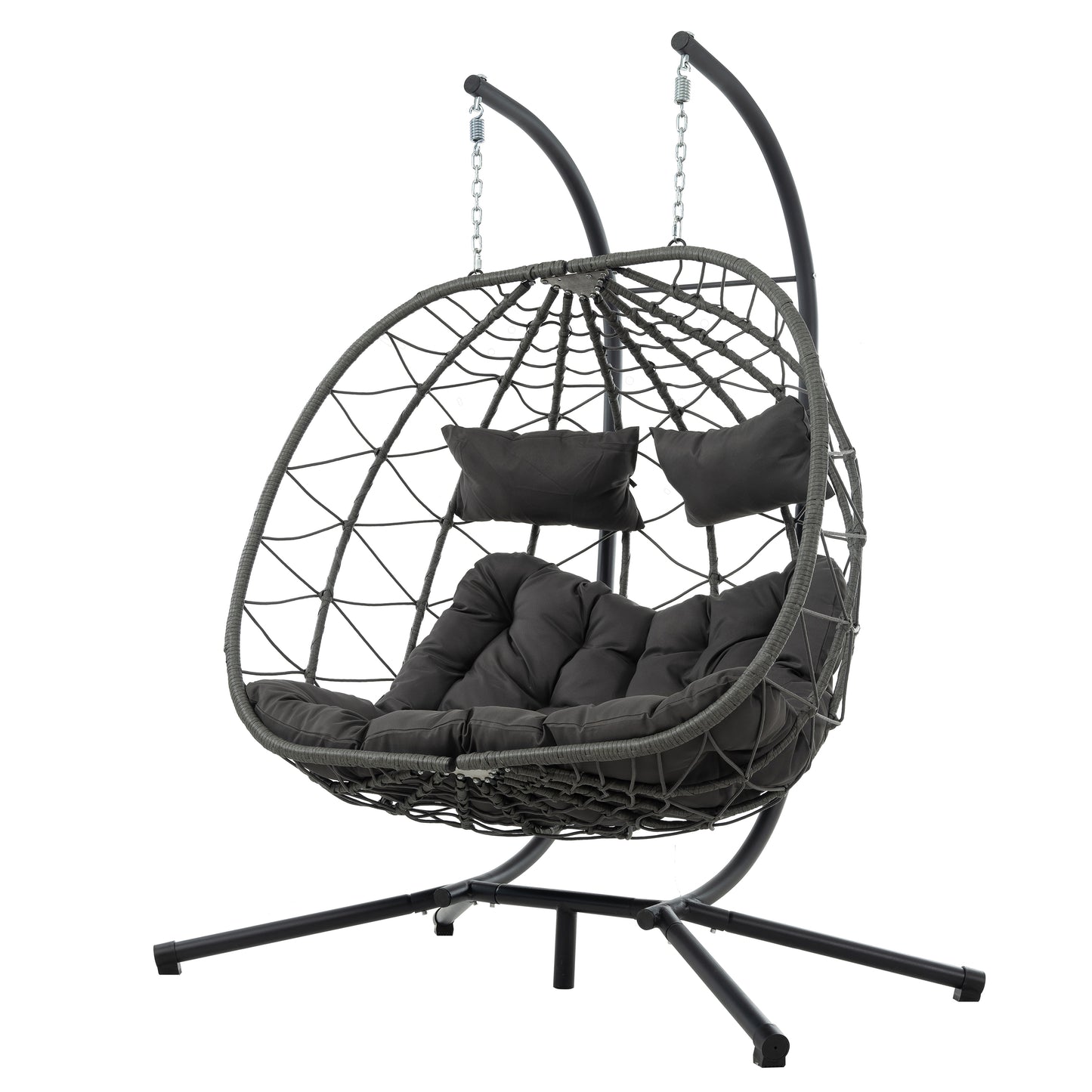 Melysen 2 Persons Egg Chair with Stand Indoor Outdoor Swing Chair Patio Wicker Hanging Egg Chair Hanging Basket Chair with Stand for Bedroom Living Room Balcony,Dark Gray