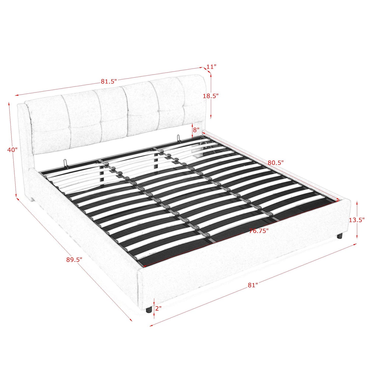 Melysen King Size Storage Upholstered Hydraulic Platform Bed with Integrated Headboard, Chenille Fabric