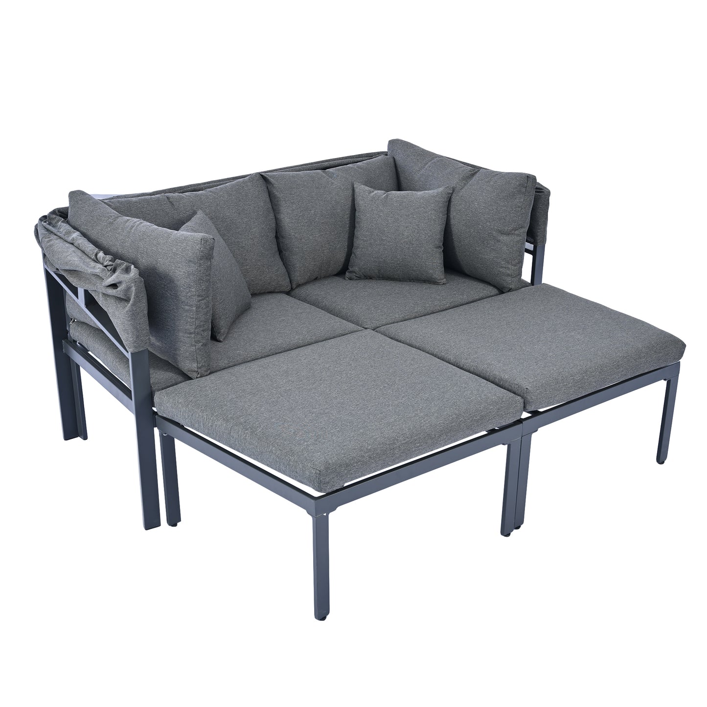 Melysen 3-Piece Patio Daybed with Retractable Canopy Outdoor Metal Sectional Sofa Set Sun Lounger with Cushions for Backyard, Porch, Poolside