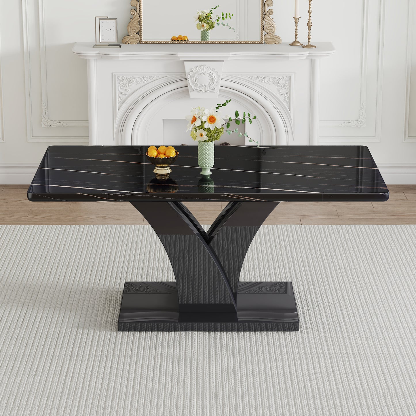 Melysen Modern Dining Table, Black Desktop and Black Mdf Leg Dining Table Are The Perfect Choice For Dinner, Conference, Home and office Decoration