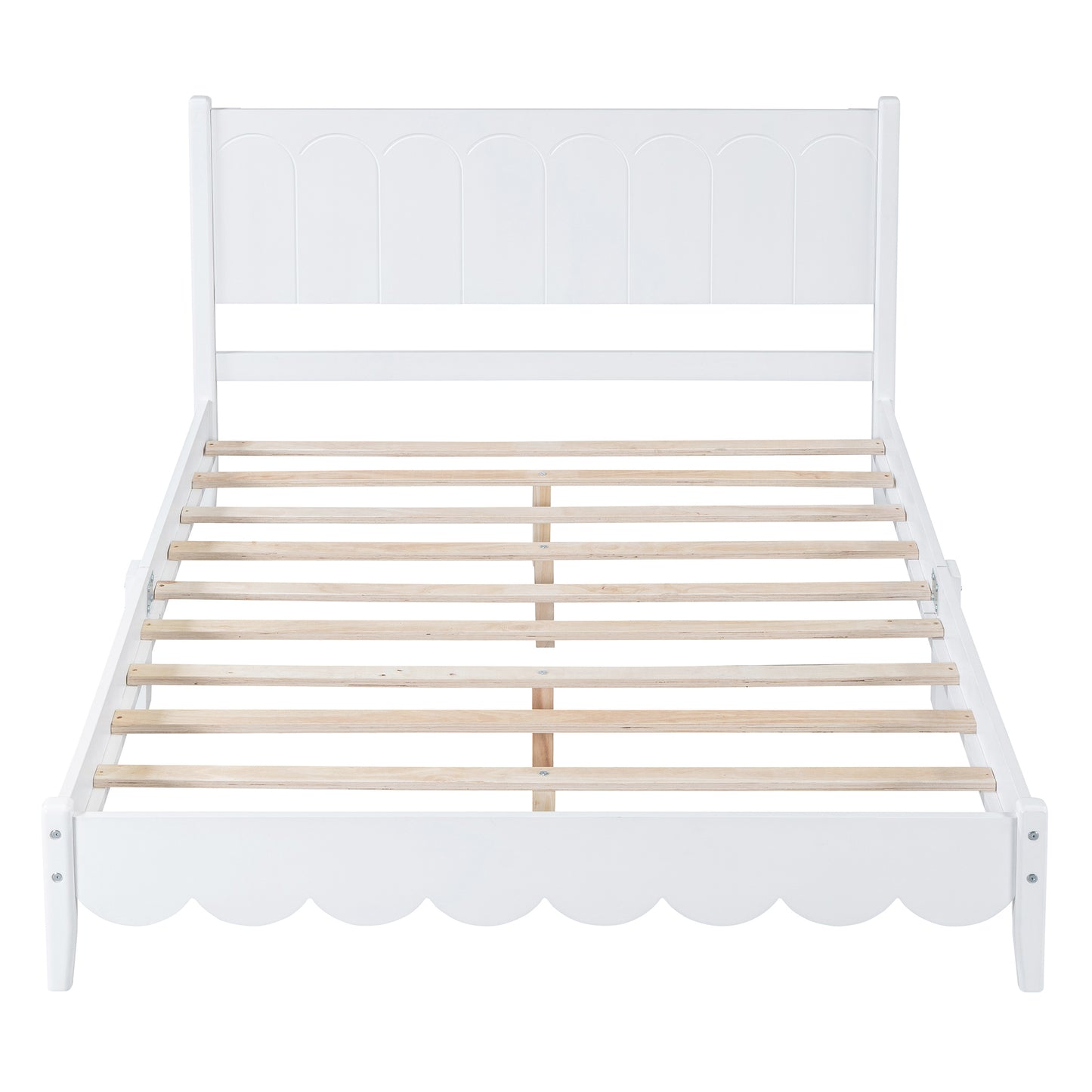 Melysen Full Size Wood Platform Bed Frame, Retro Style  Bed with Rectangular Headboard,No Need Box Spring