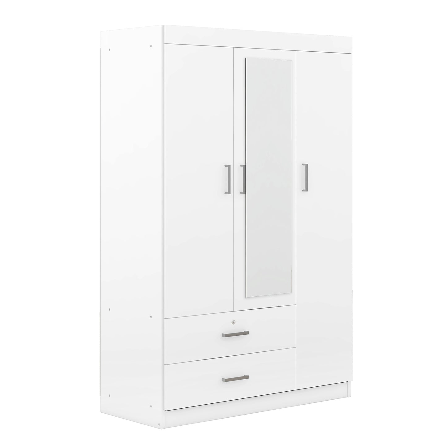 Melysen 3-Door Mirror Wardrobe with shelves, White