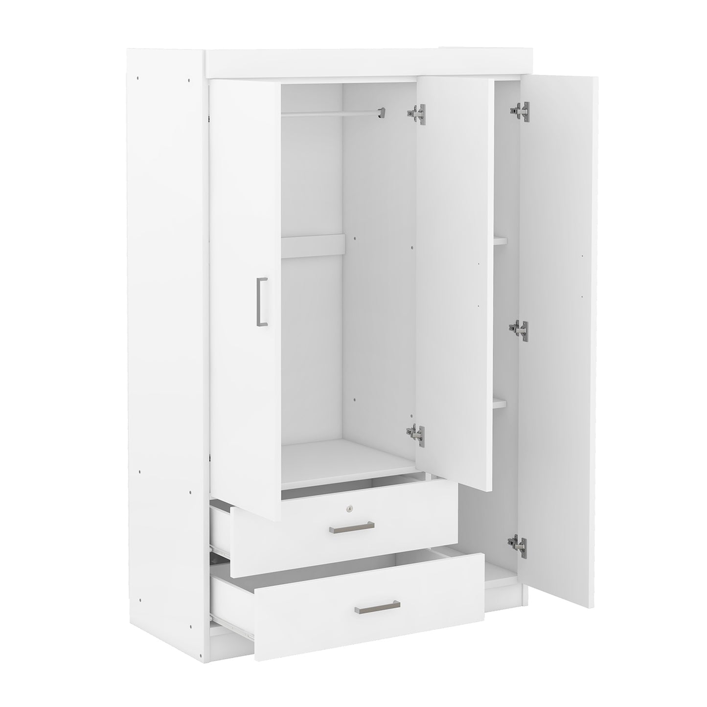 Melysen 3-Door Mirror Wardrobe with shelves, White