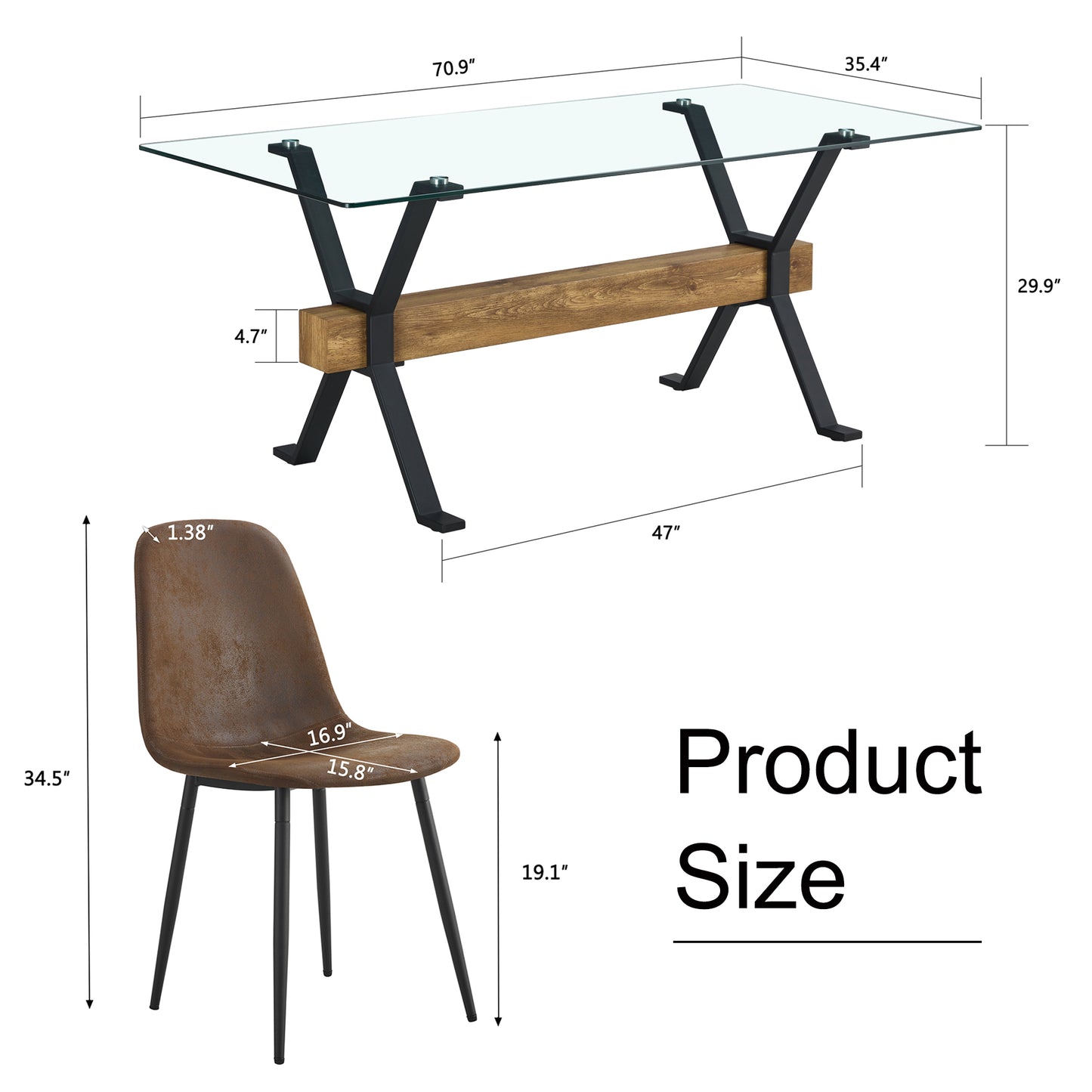 Melysen Dining Table. Modern Tempered Glass Dining Table. Large Modern office Desk with Black Metal Legs and Mdf Crossbars, Suitable For Home and office Use. 6 High-End Cushioned Seats