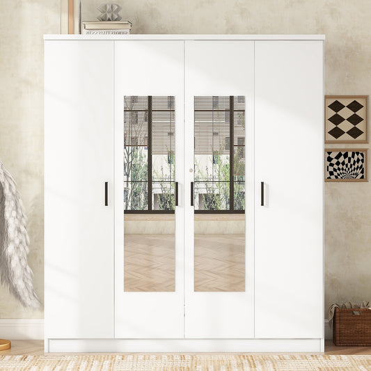 Melysen 4-Door Mirror Wardrobe with shelves, White