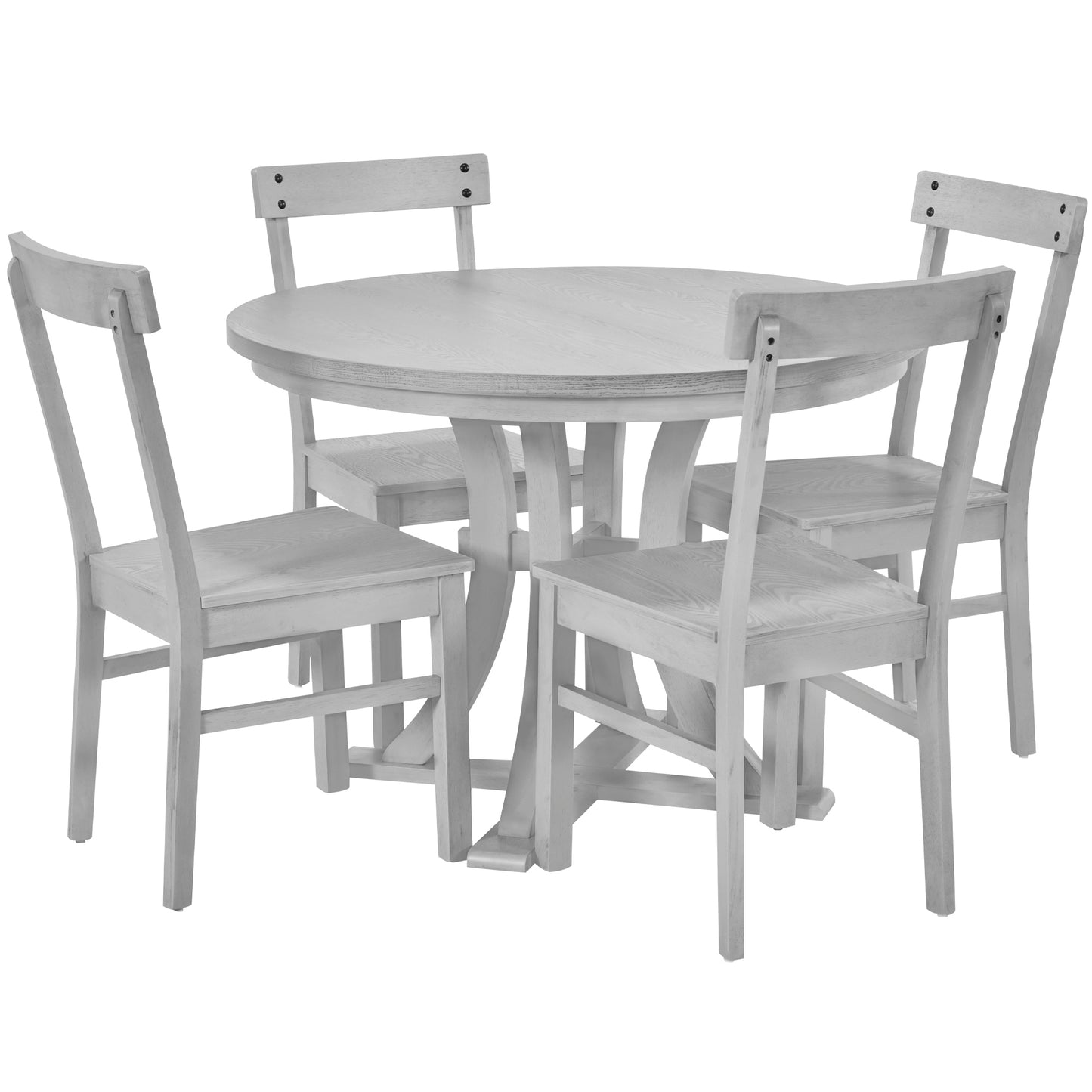 Melysen 5-Piece Rustic Round Pedestal Extendable Dining Table Set