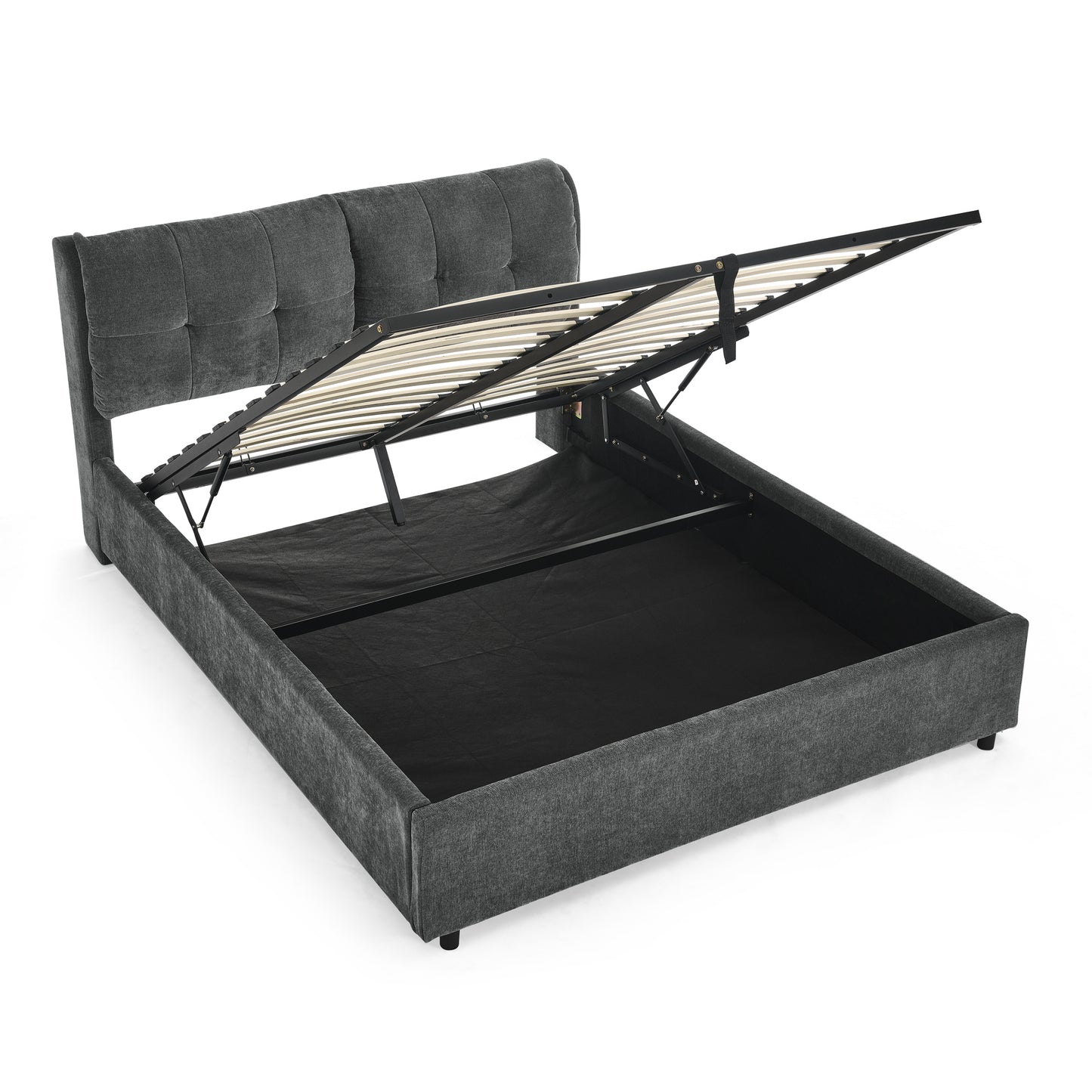 Melysen Queen Size Storage Upholstered Hydraulic Platform Bed with Integrated Headboard, Chenille Fabric