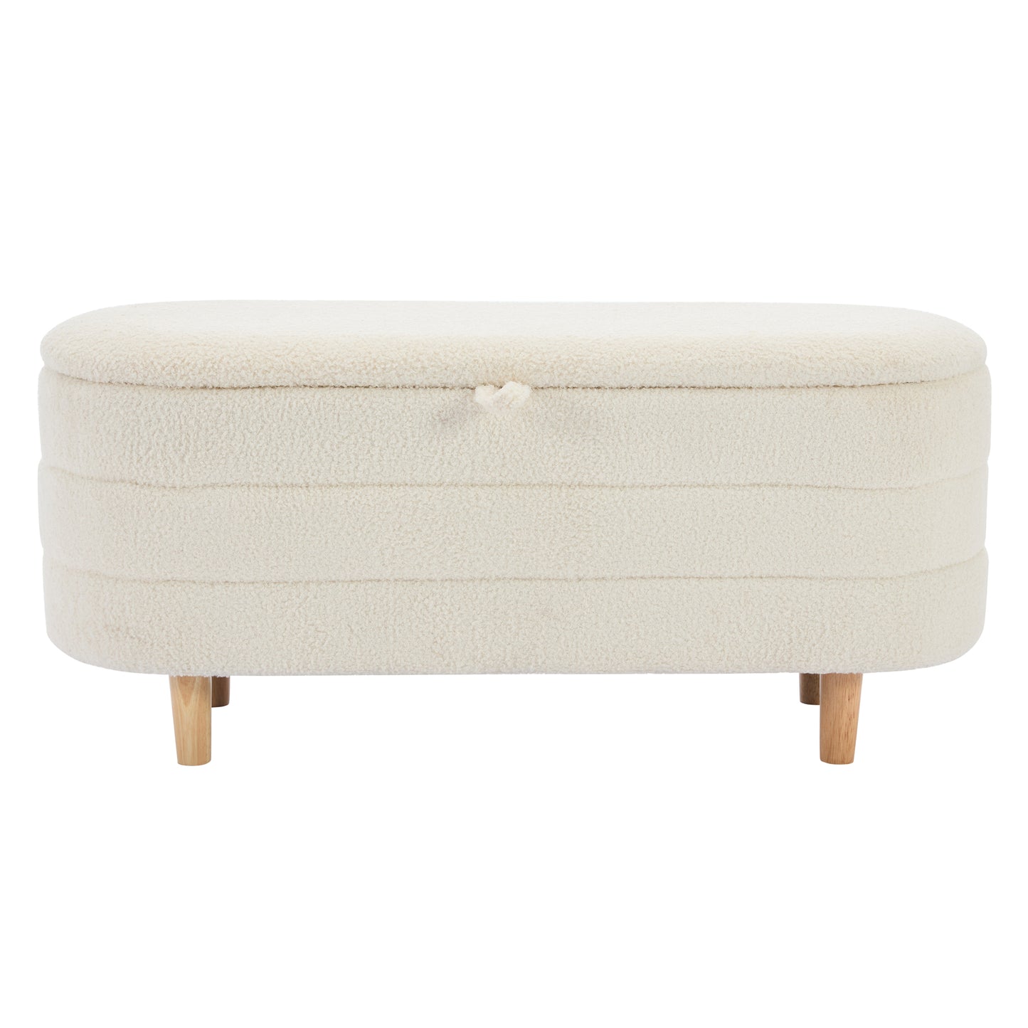 Melysen Elegant Upholstered Sherpa Fabric  Storage Ottoman with Wood Legs, Storage Bench for Bedroom, Living Room