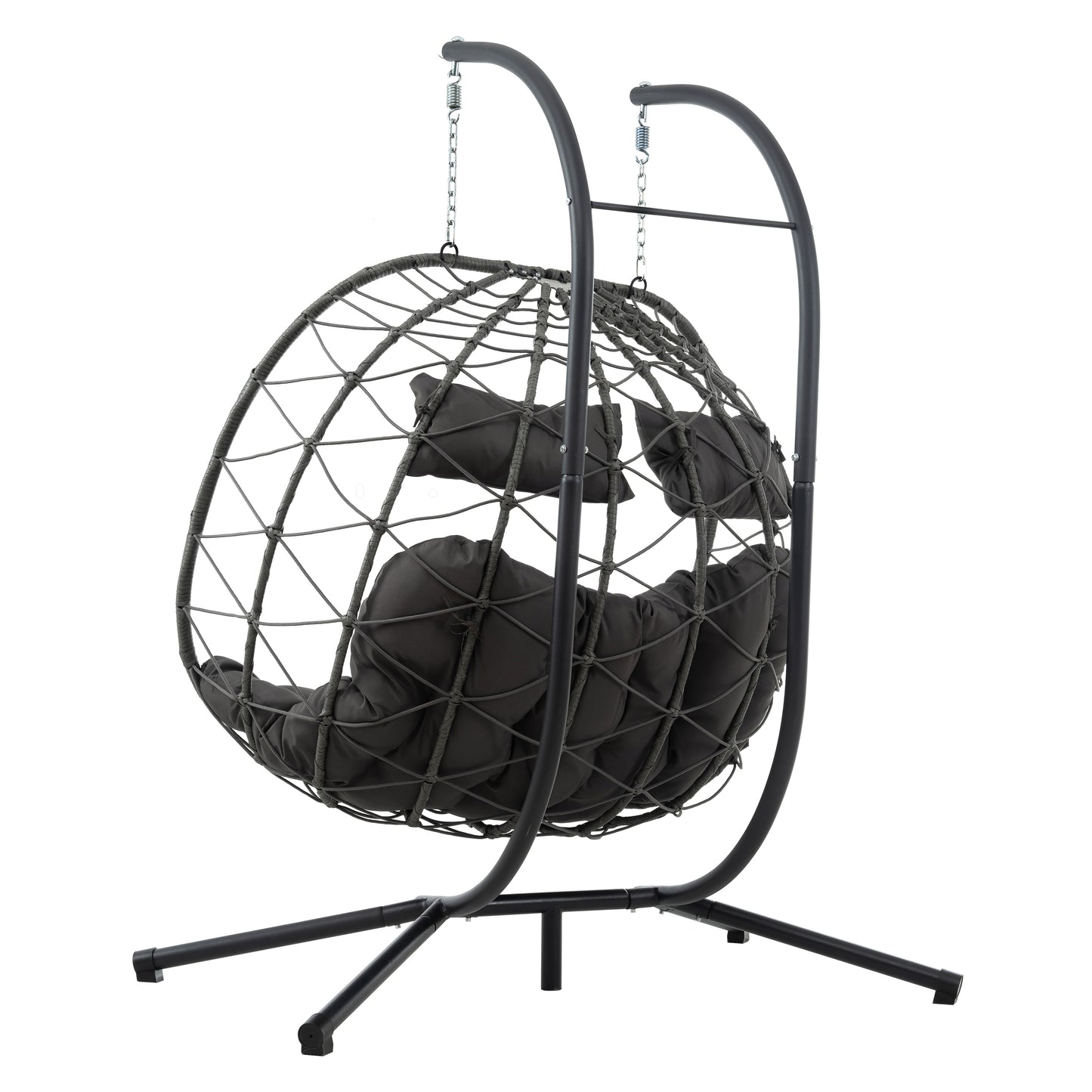 Melysen 2 Persons Egg Chair with Stand Indoor Outdoor Swing Chair Patio Wicker Hanging Egg Chair Hanging Basket Chair with Stand for Bedroom Living Room Balcony,Dark Gray