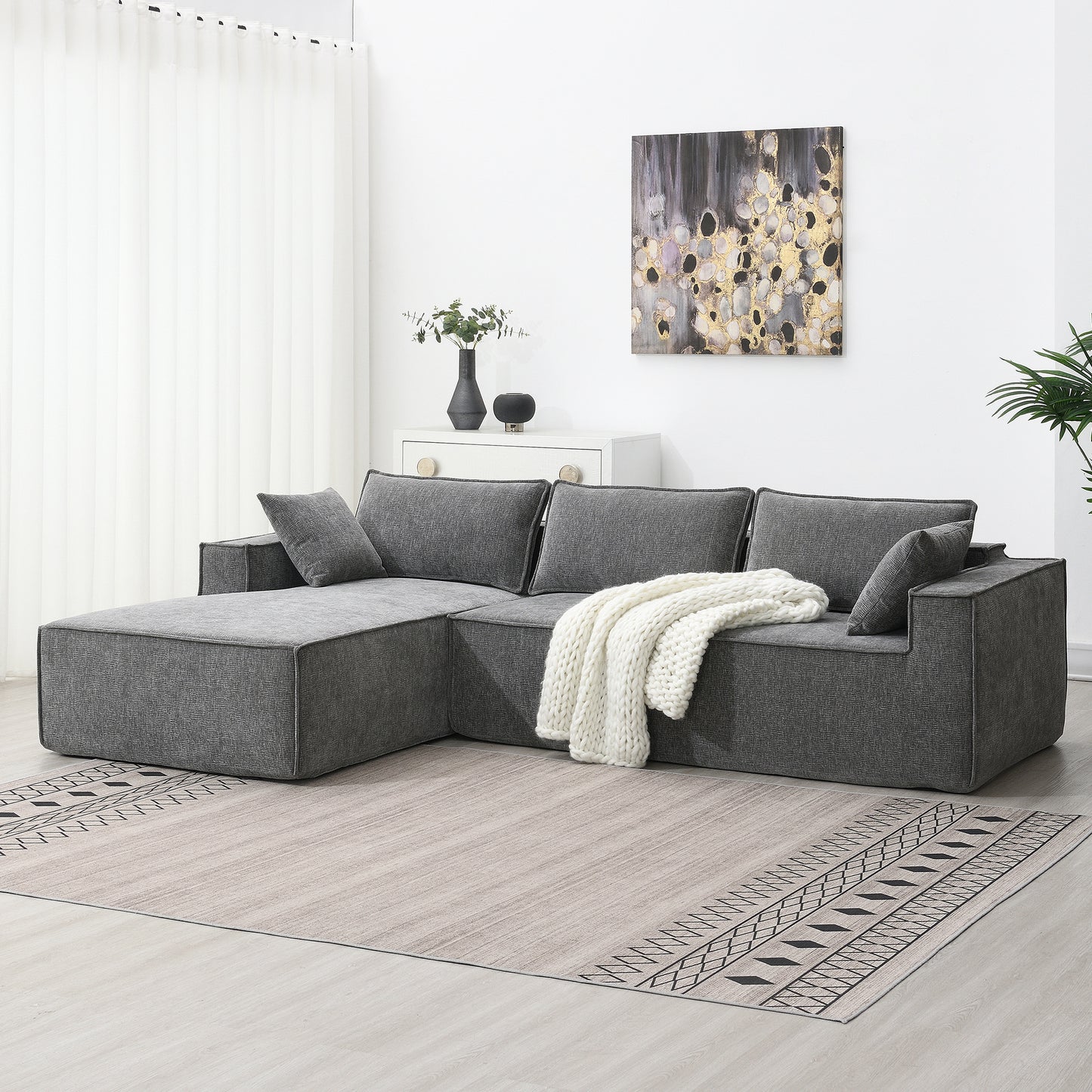 Melysen  111.5*72" Minimalist Style Modular Sectional Sofa,Wrinkle-resistant Chenille Couch Set,L-Shaped Compressed Sofa for Living Room,2 PIC Free Combination,No Assembly Require,3 Colors