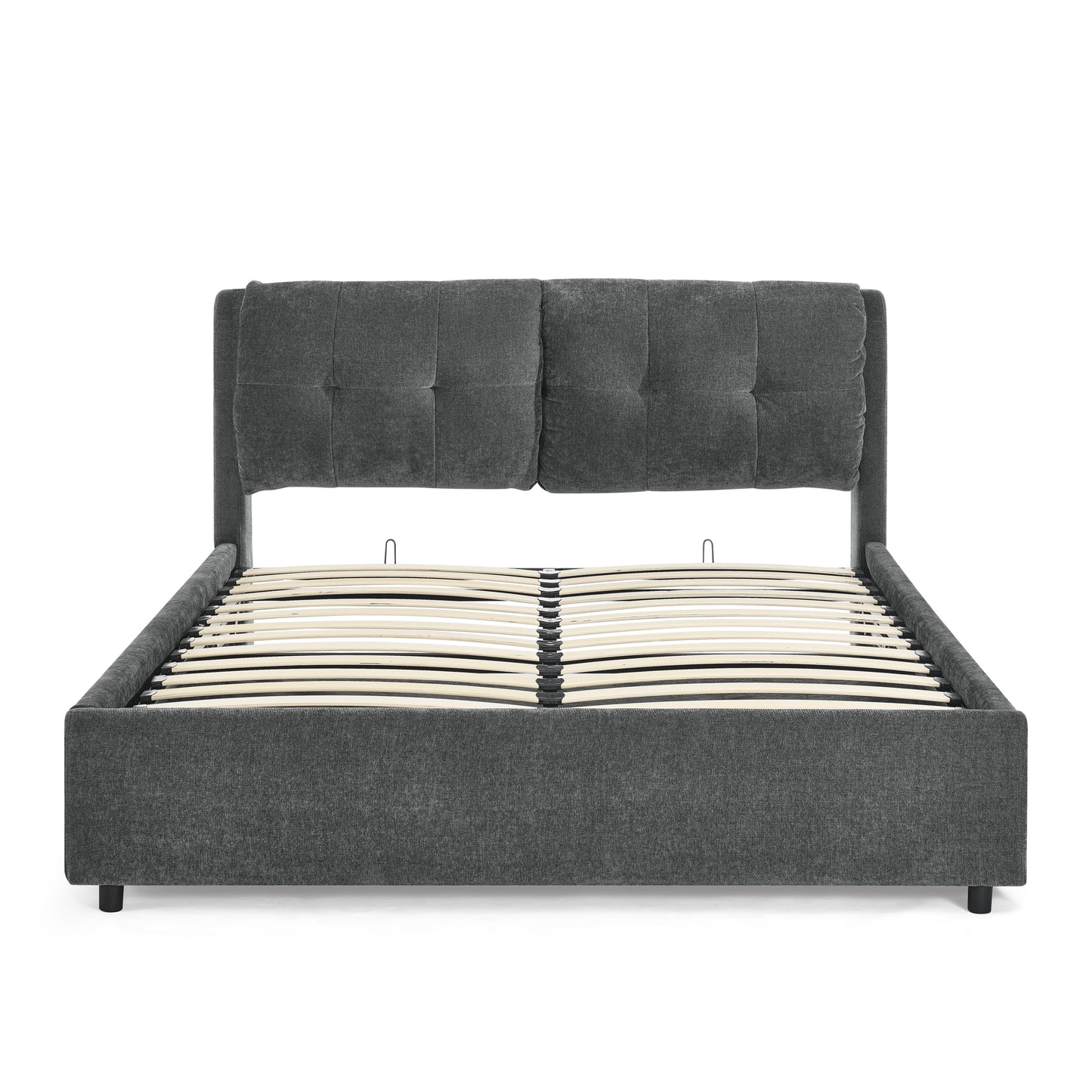 Melysen Queen Size Storage Upholstered Hydraulic Platform Bed with Integrated Headboard, Chenille Fabric