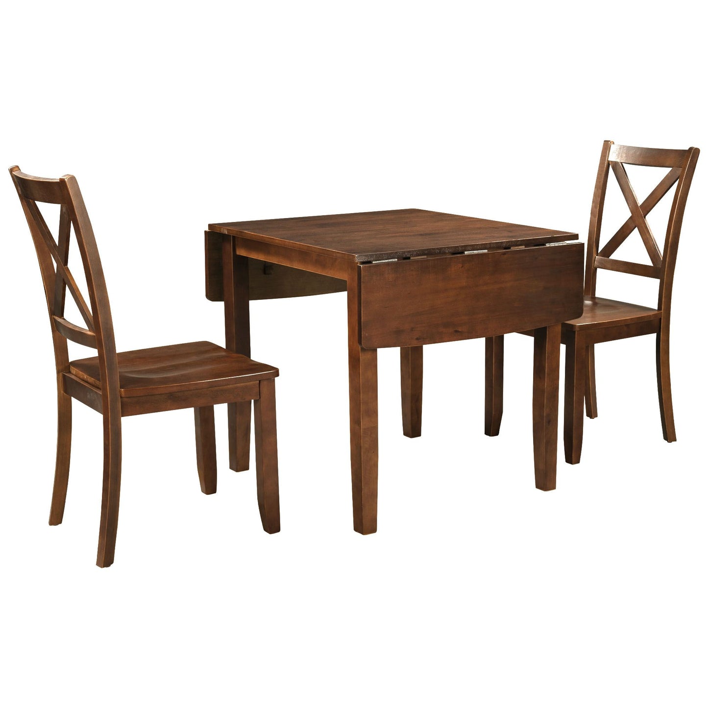 Melysen 3-Piece Wood Drop Leaf Breakfast Nook Dining Table Set with 2 X-back Chairs for Small Places