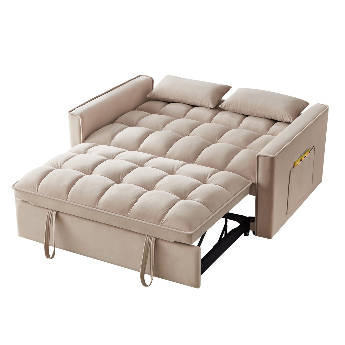 Melysen 4 in1 Loveseat Sofa Bed with Armrests & Storage Pockets, Multi-Function Tufted Pull-out Sofa Bed with Adjustable Backrest and Pillows, Convertible Loveseat Sofa Couchin