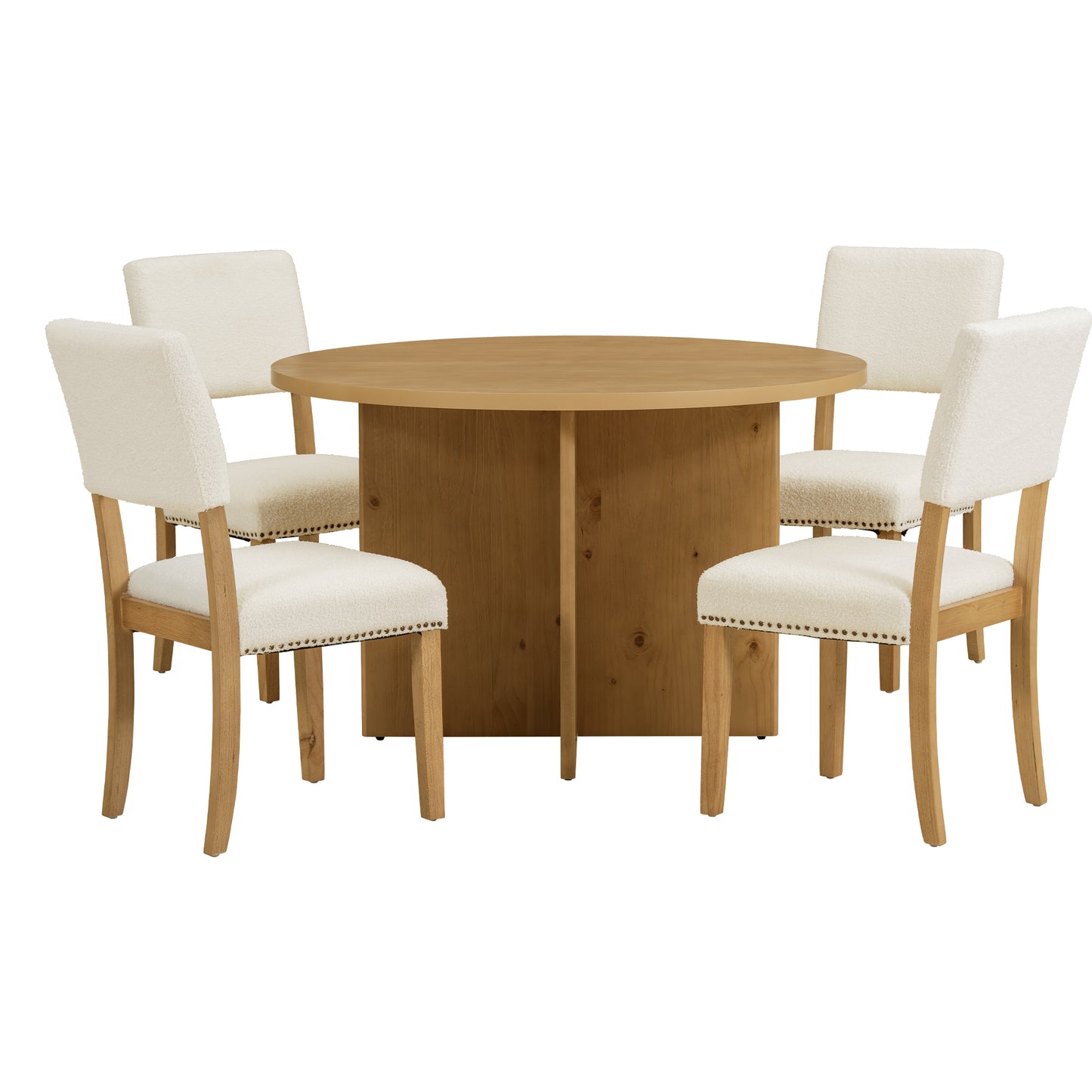 Melysen Modern 5-Piece Round Dining Table Set Pedestal Kitchen Table Set with 4 Upholstered Dining Chairs for Studio, Apartment, Small Places