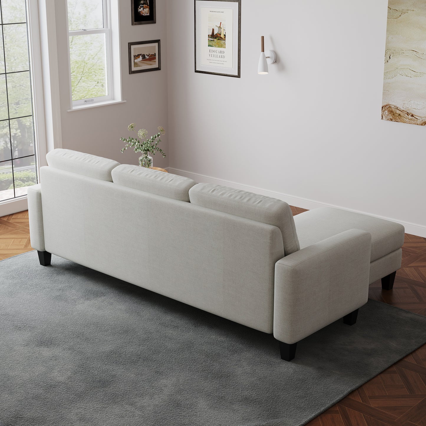 Melysen Living Room Furniture with Polyester Fabric L Shape Couch Corner Sofa for Small Space Beige