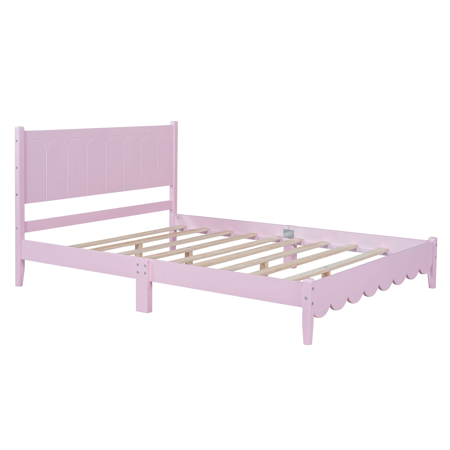 Melysen Full Size Wood Platform Bed Frame, Retro Style  Bed with Rectangular Headboard,No Need Box Spring